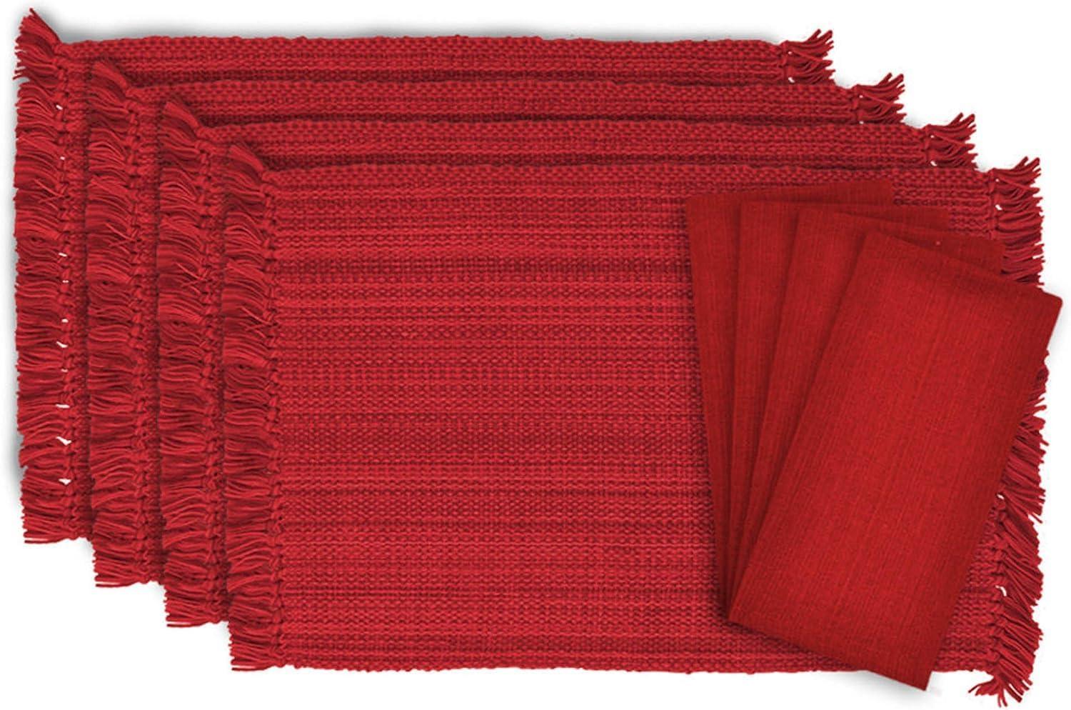 Design Imports CAMZ76094 Variegated Red Fringe Placemat & Napkin - Set of 8