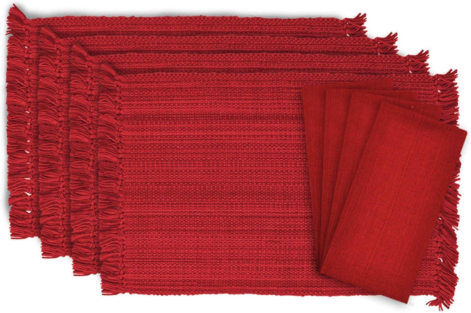 DII Variegated Fringe Placemat Set 8 Piece, Tango Red, MT 13x19", NP 20x20"