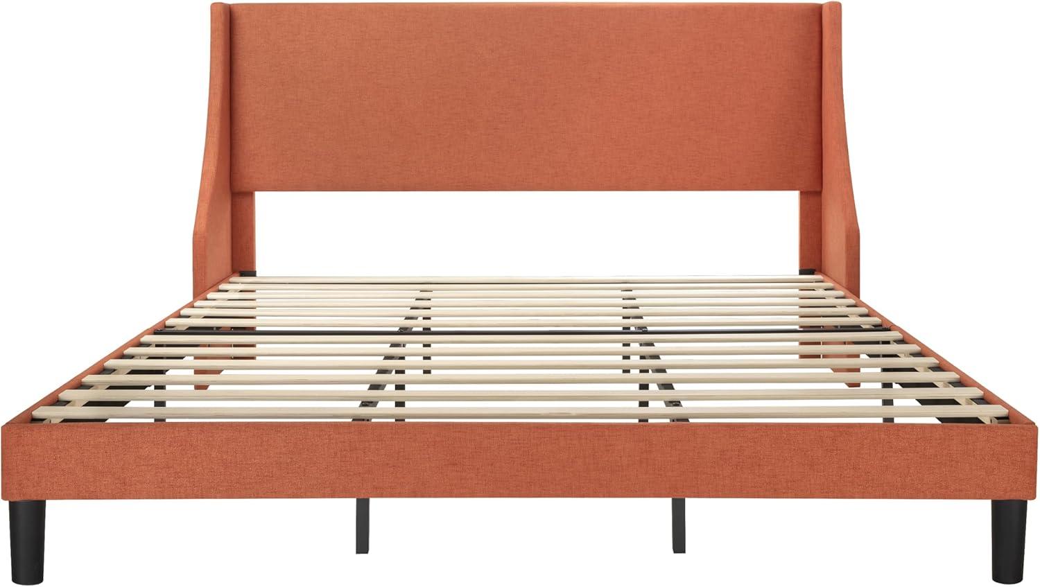 SHA CERLIN Upholstered Bed Frame King Size with Streamlined Wingback Headboard, Breathable Linen Fabric, Solid Wooden Slats, Easy Assembly, Orange