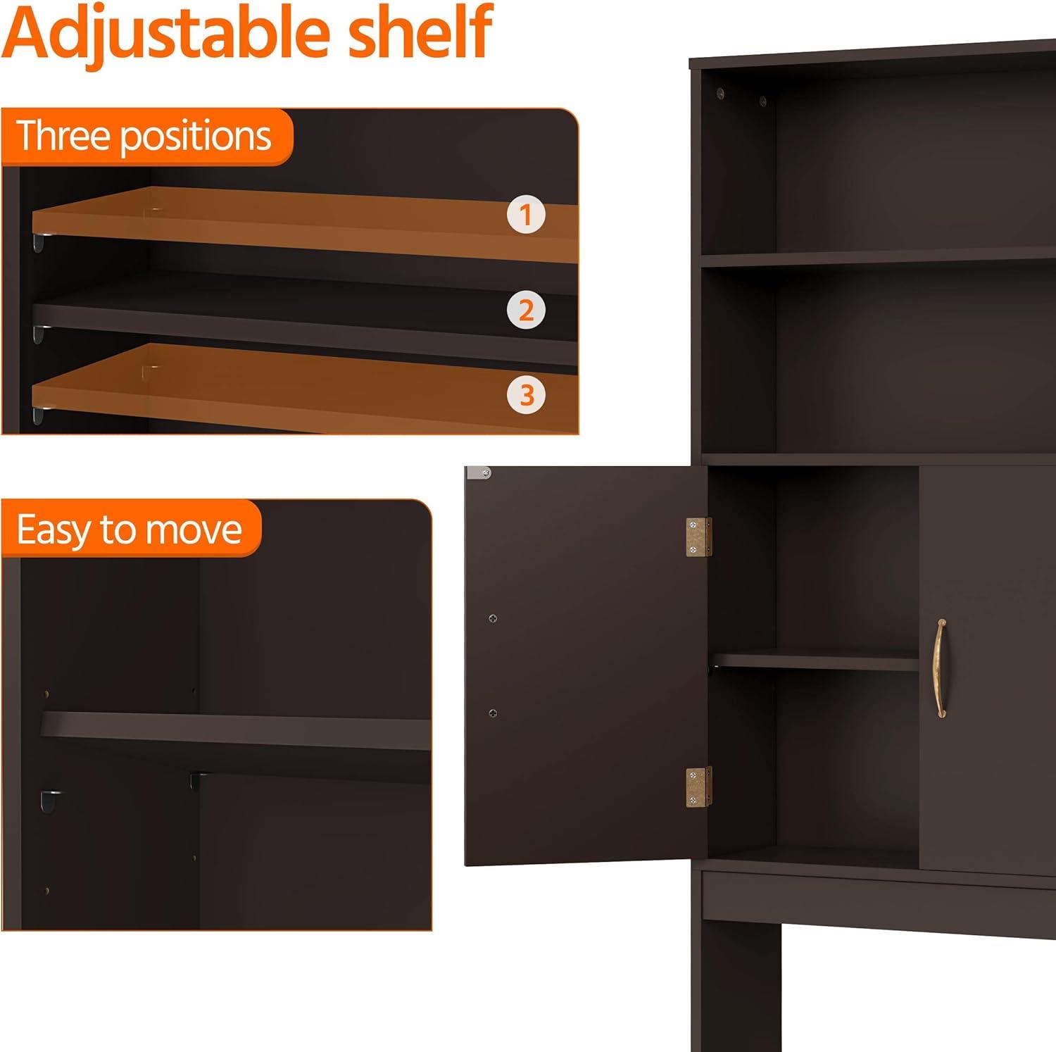 Killeryuki Over The Toilet Storage, Taller Bathroom Organizer Space-Saving Storage Cabinet with Adjustable Shelves and Double Doors, 77 in H, Espresso