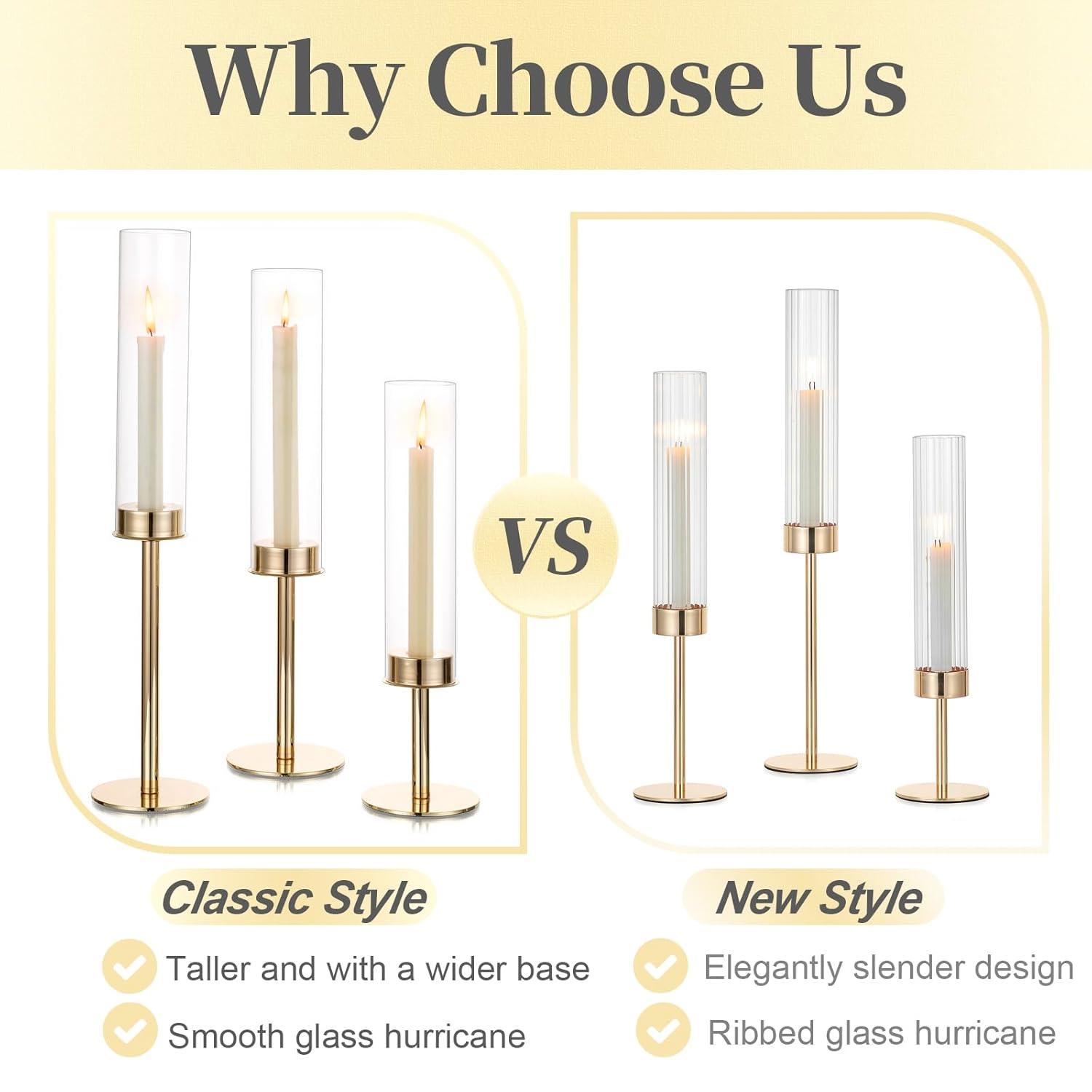 NIERBO Candlestick Holders Hurricane Candle Holder, 3pcs Candle Stick Candle Holder Candelabra (Set of 3)