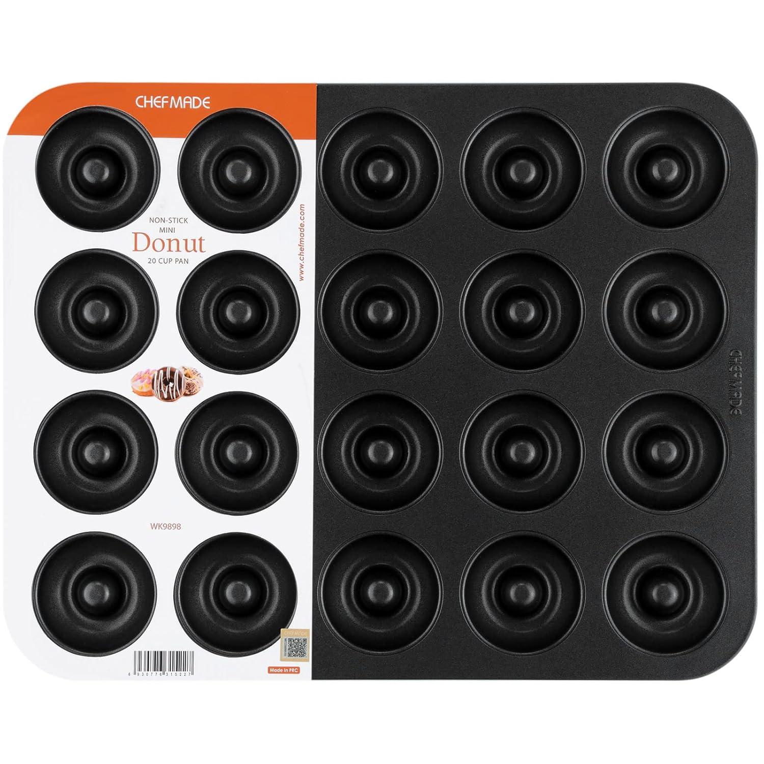 CHEFMADE CHEFMADE Donut Pan, Nonstick 20 Cavity Mini Ring Doughnut Baking Pan