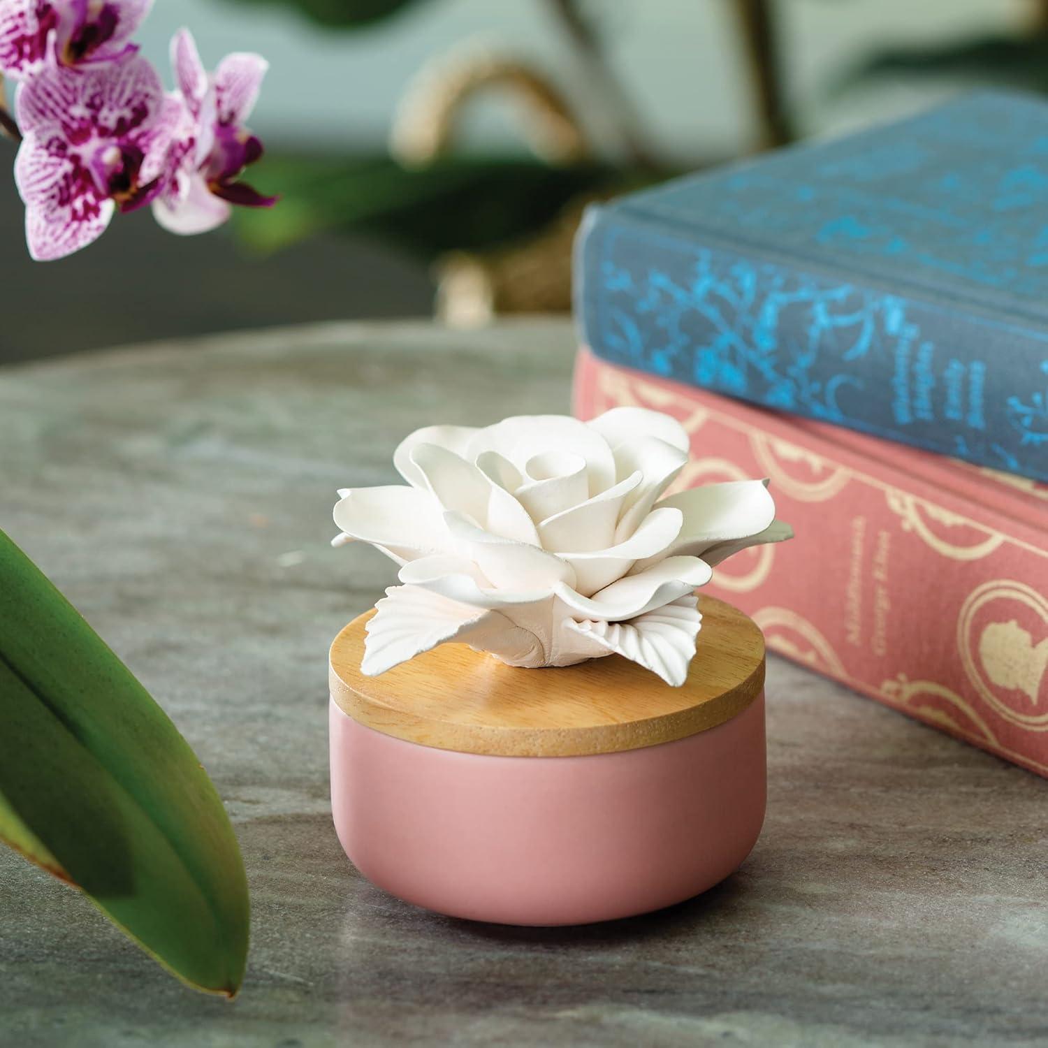Passive Porcelain White Rose Electric-Free Diffuser with Peppermint Oil