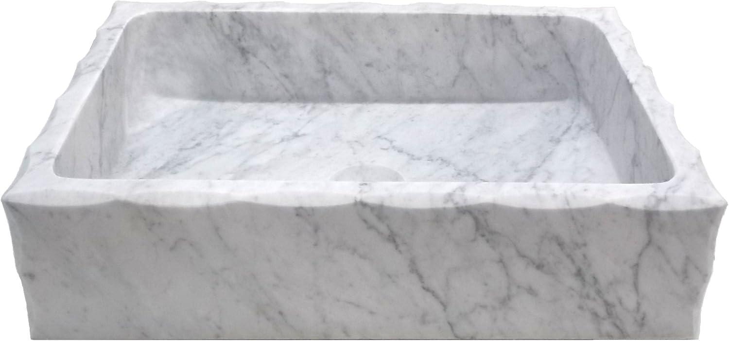 EB-S037CW-H Antique Rectangular Carrara Marble Vessel Sink Honed