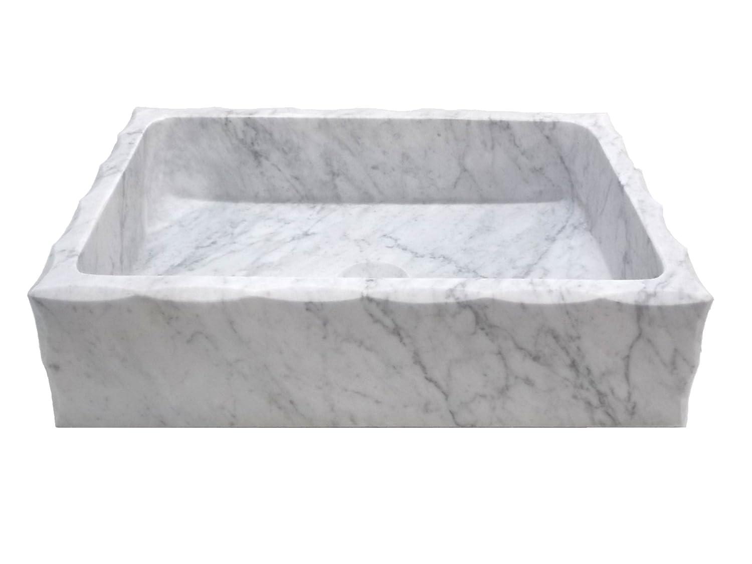 EB-S037CW-H Antique Rectangular Carrara Marble Vessel Sink Honed