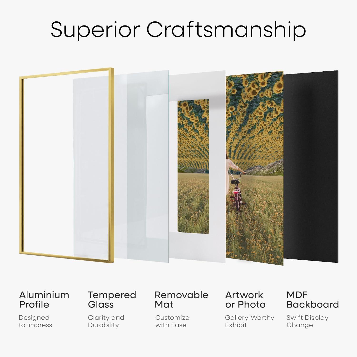 8x10 Frame Gold Picture Frame - Complete Modern Photo Frame Includes UV Acrylic Shatter Guard