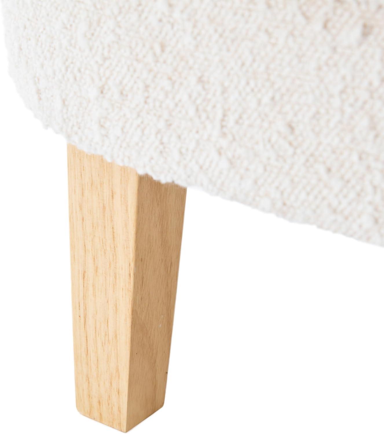 Handcrafted White Boucle Barrel Accent Chair with Oak Legs
