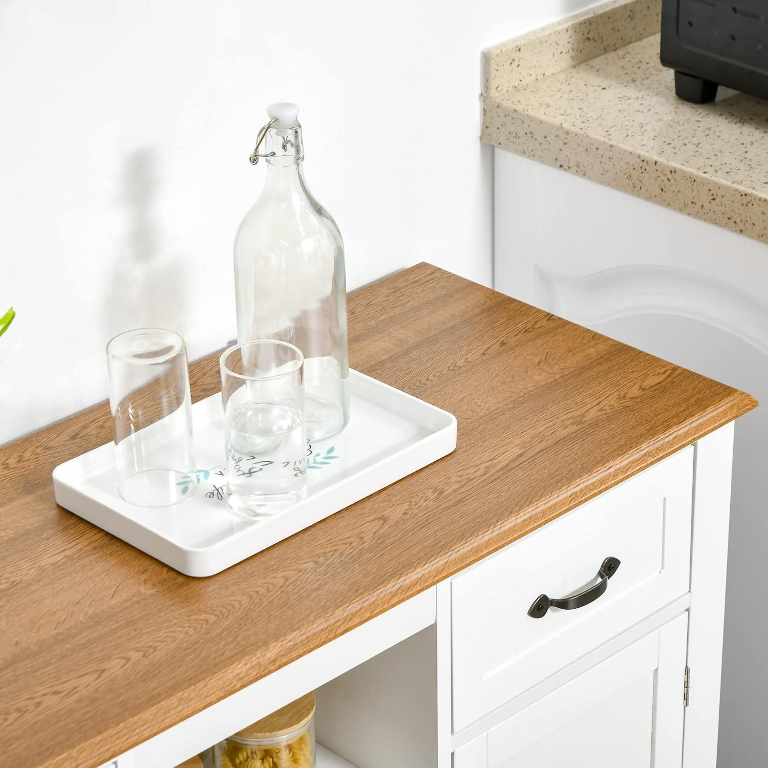 White and Natural 42" Engineered Wood Sideboard Buffet Cabinet