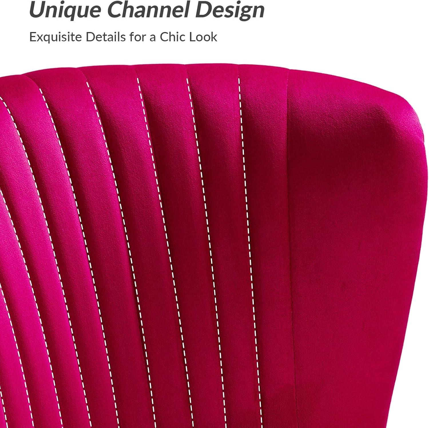 HULALA HOME Monica Modern Velvet Curved Tufted Back Loveseat with Metal Tapered Legs by  FUCHSIA