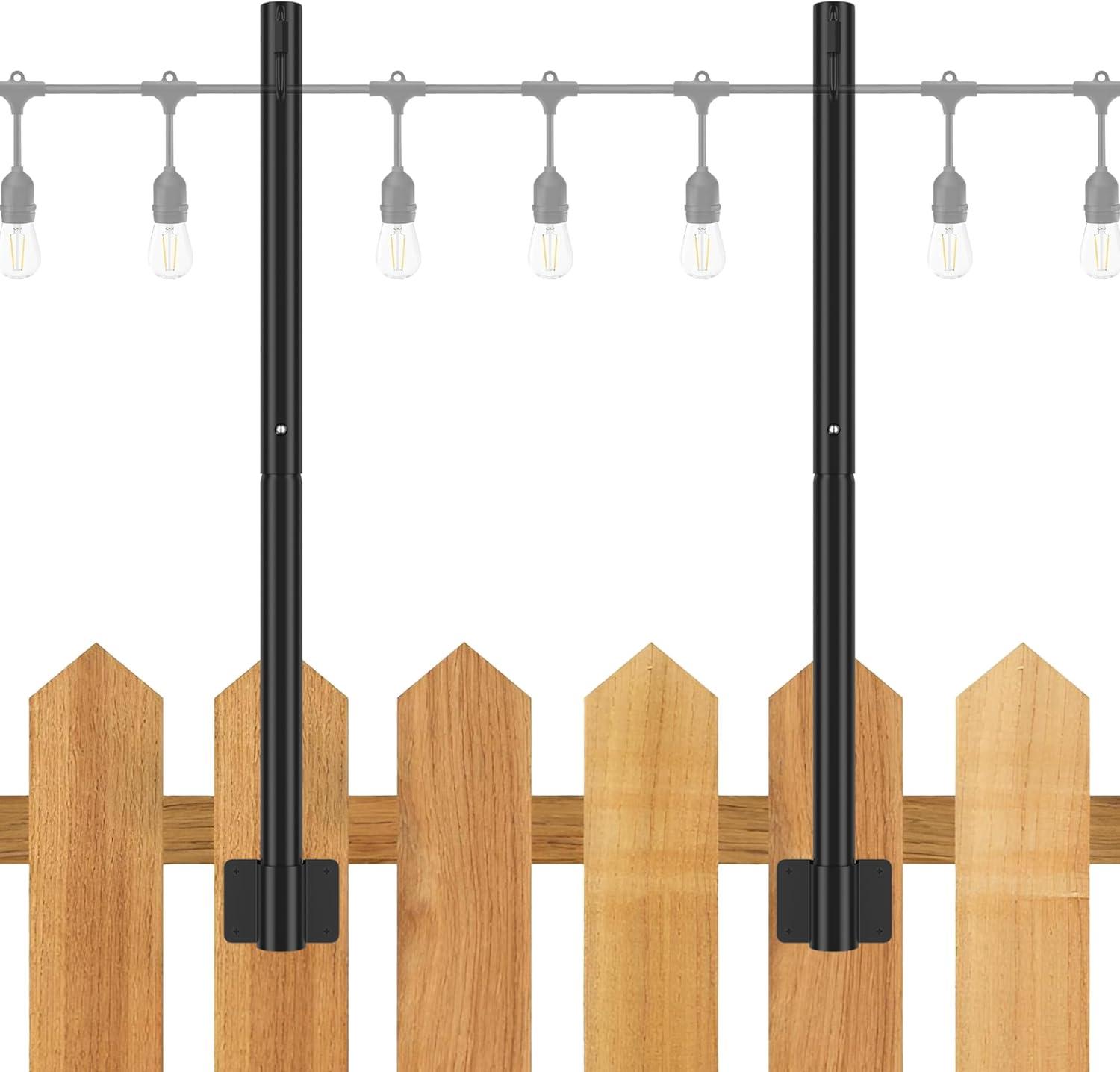 2 Pack 2.8 FT String Light Poles, Suspension Outdoor Fence Post Lights with Clip and Bracket