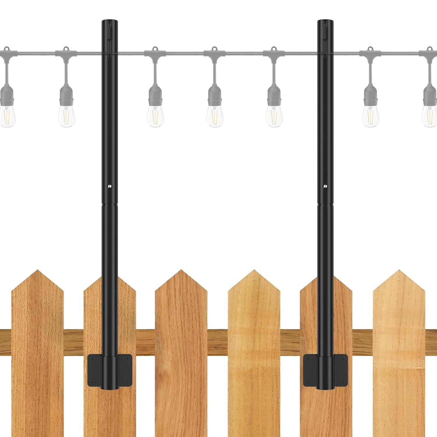Suchtale 2 Pack 2.8 FT String Light Poles, Suspension Outdoor Fence Post Lights with Clip and Bracket SL-007-WF