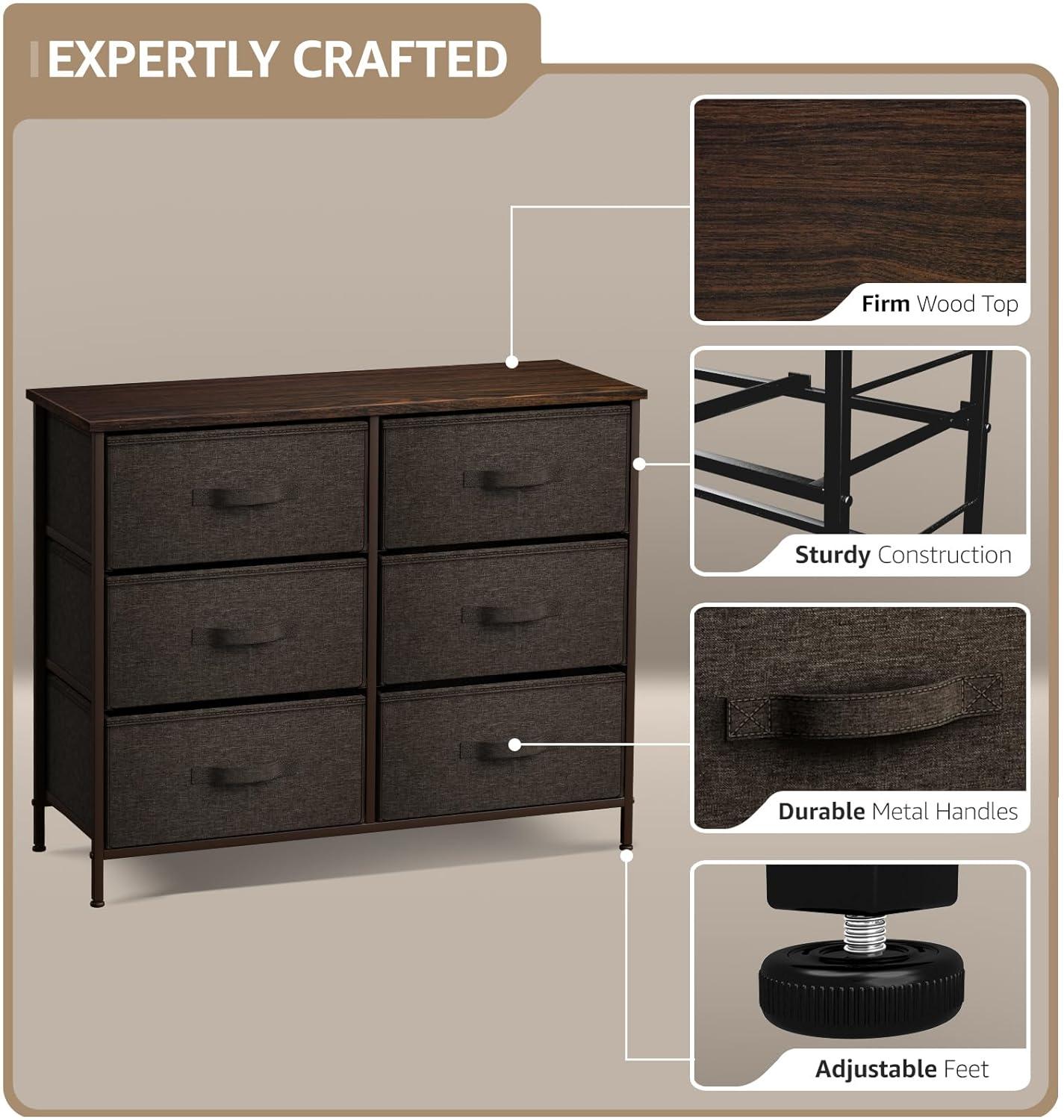 Sorbus Dresser with 6 Drawers - Chest Organizer Unit with Steel Frame Wood Top & Handle Easy Pull Fabric Bins for Clothes - Storage Furniture for Bedroom, Hallway, Living Room, Nursery & Closet