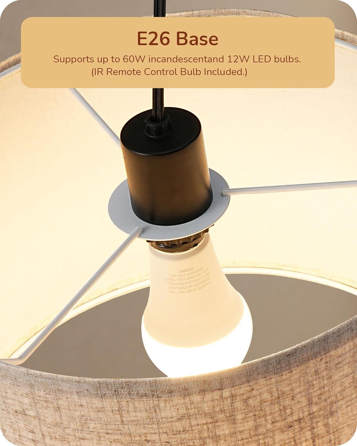 EDISHINE Modern Arc Floor Lamp with Beige Linen Drum Shade & Heavy Base, Dimmable Black Reading Light, Remote Control Bulb Included, Tall Standing Lamp for Reading, Office, Lighting