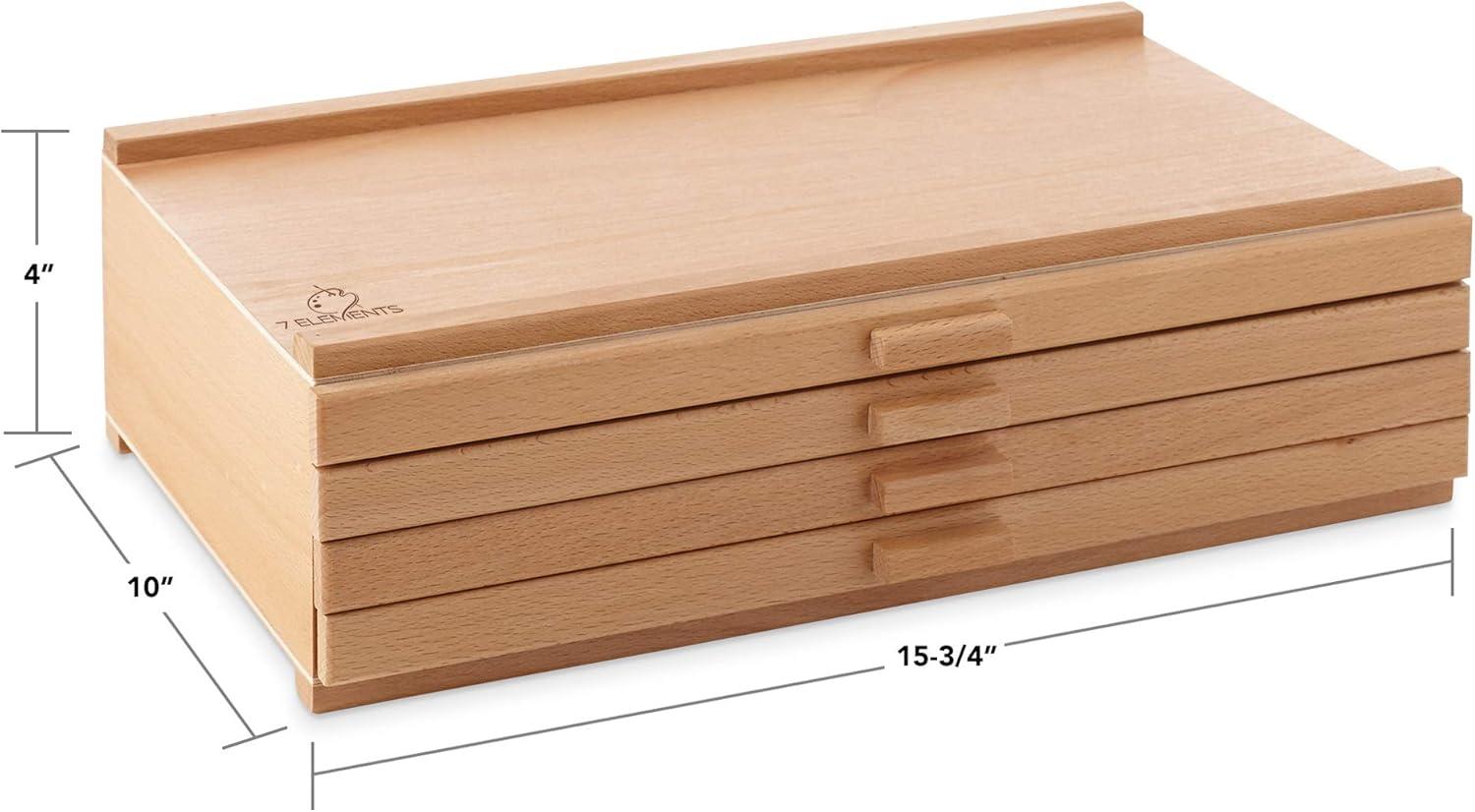 U.S. Art Supply 4-Drawer Artist Wood Pastel, Pen, Marker Storage Box - Elm Hardwood Construction, 5 Compartments per Drawer - Ideal for Pastels, Pens, Pencils, Charcoal, Blending Tools, and More