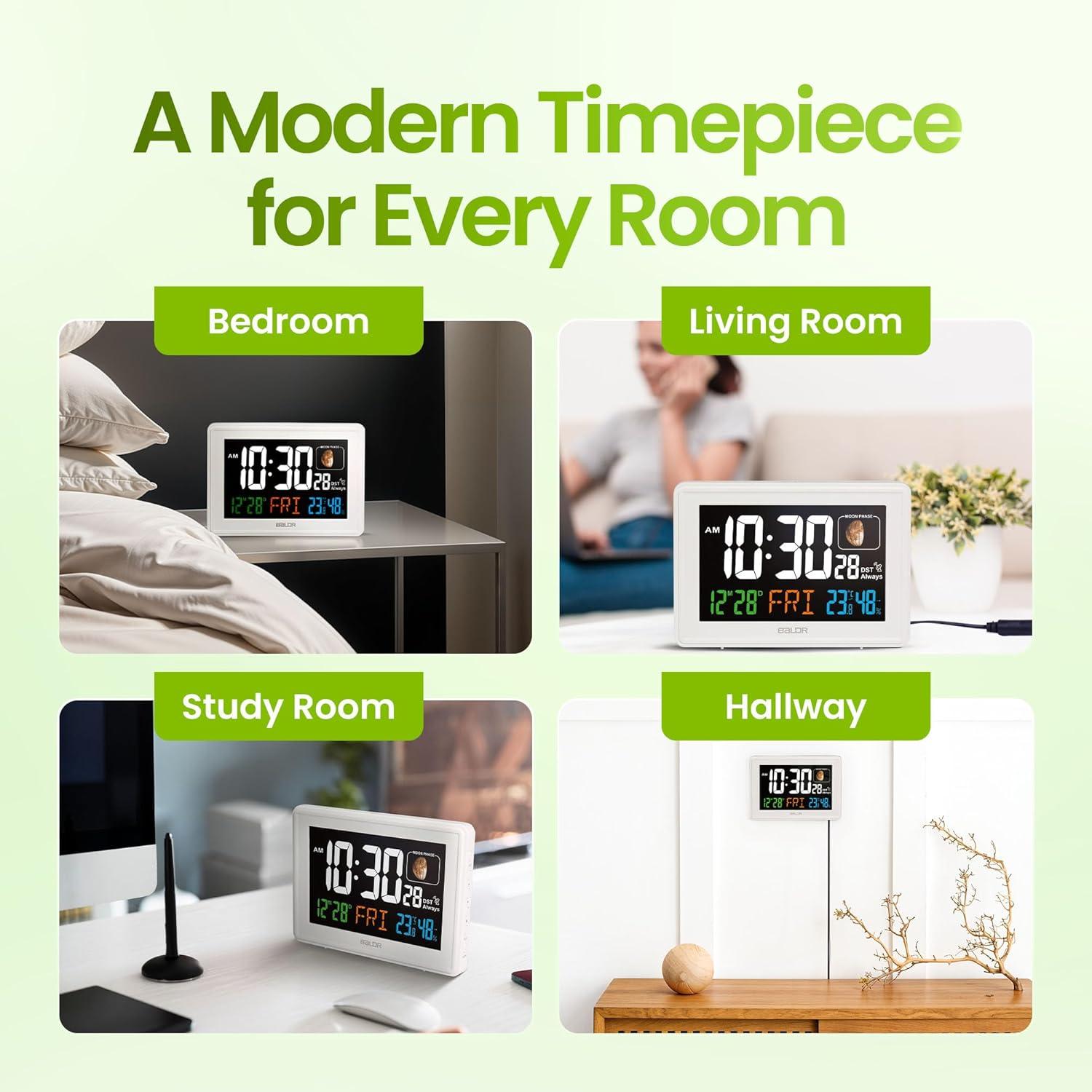 BALDR Atomic Alarm Clock - Large Color Display Digital Desk Clock (White)