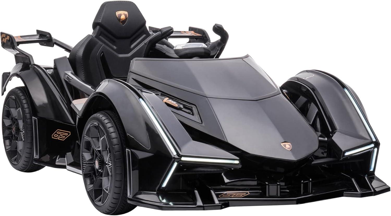 Aosom 12V Electric Ride-on Car, Licensed Lamborghini V12 Vision Gran Turismo Battery-Powered Ride-on Toy with Remote Control, Music, LED Lights, for 3-6 Year Old Boys and Girls, Black