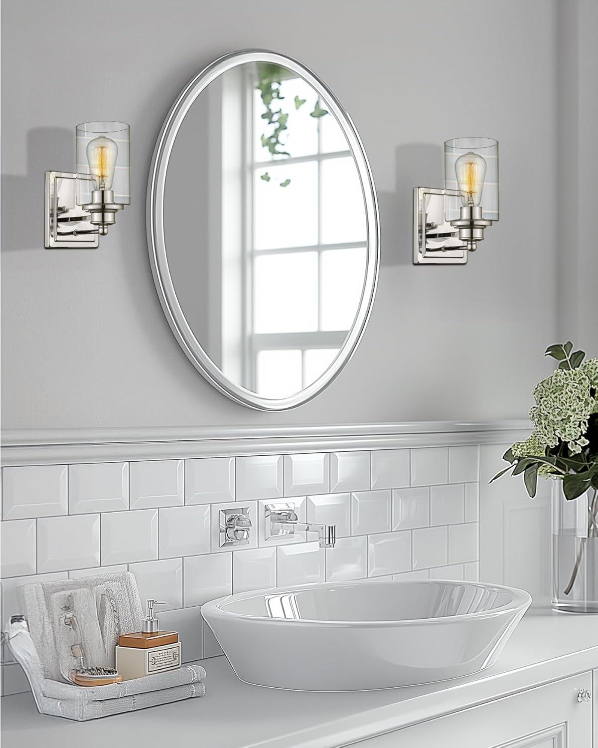 Chrome and Clear Glass Modern Bathroom Vanity Light