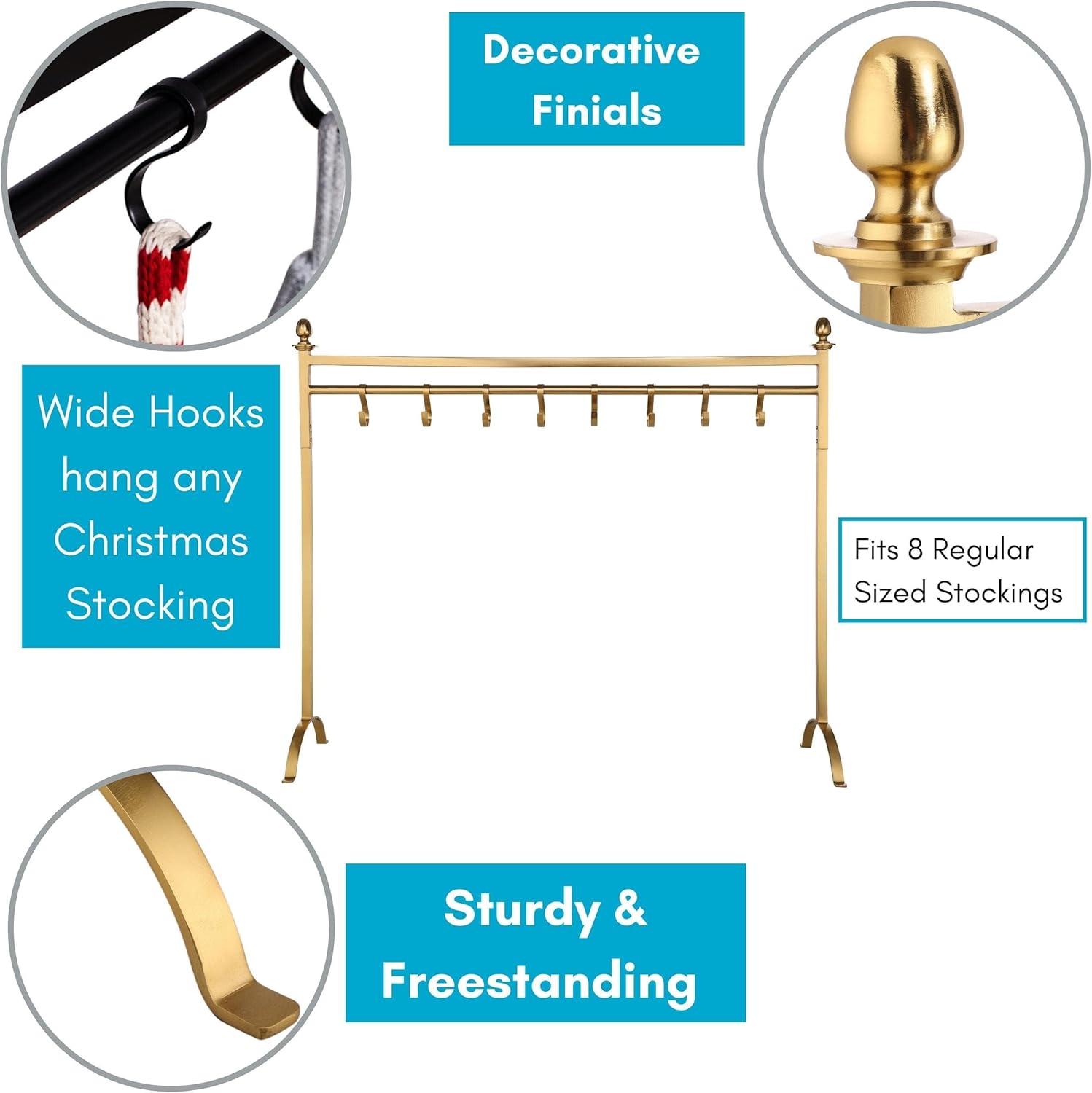 BIRDROCK HOME 8 Hook Christmas Stocking Stand - Gold