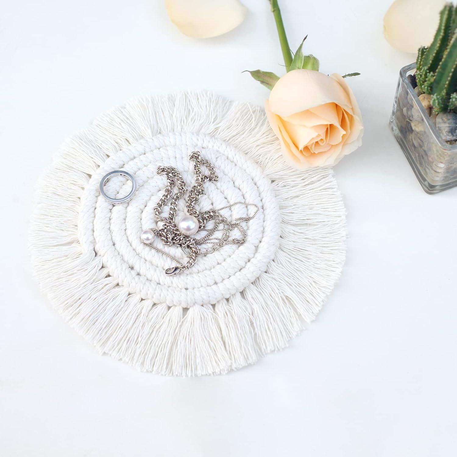 Absorbent Boho Coasters for Drinks - Set of 2 Round Coasters, Beige