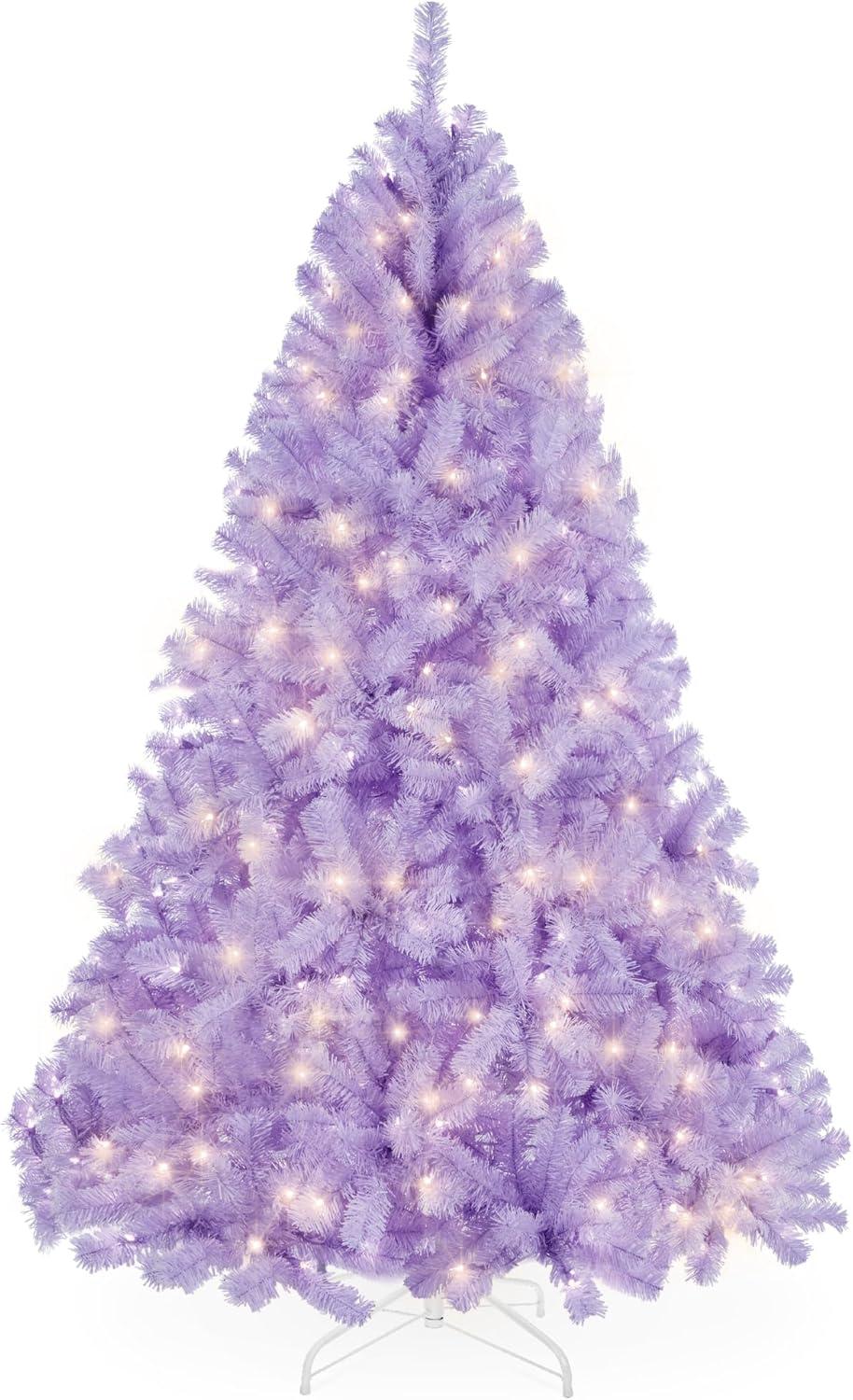 Best Choice Products Pre-Lit Lavender Christmas Tree, Artificial Full Holiday Decoration w/ Incandescent Lights