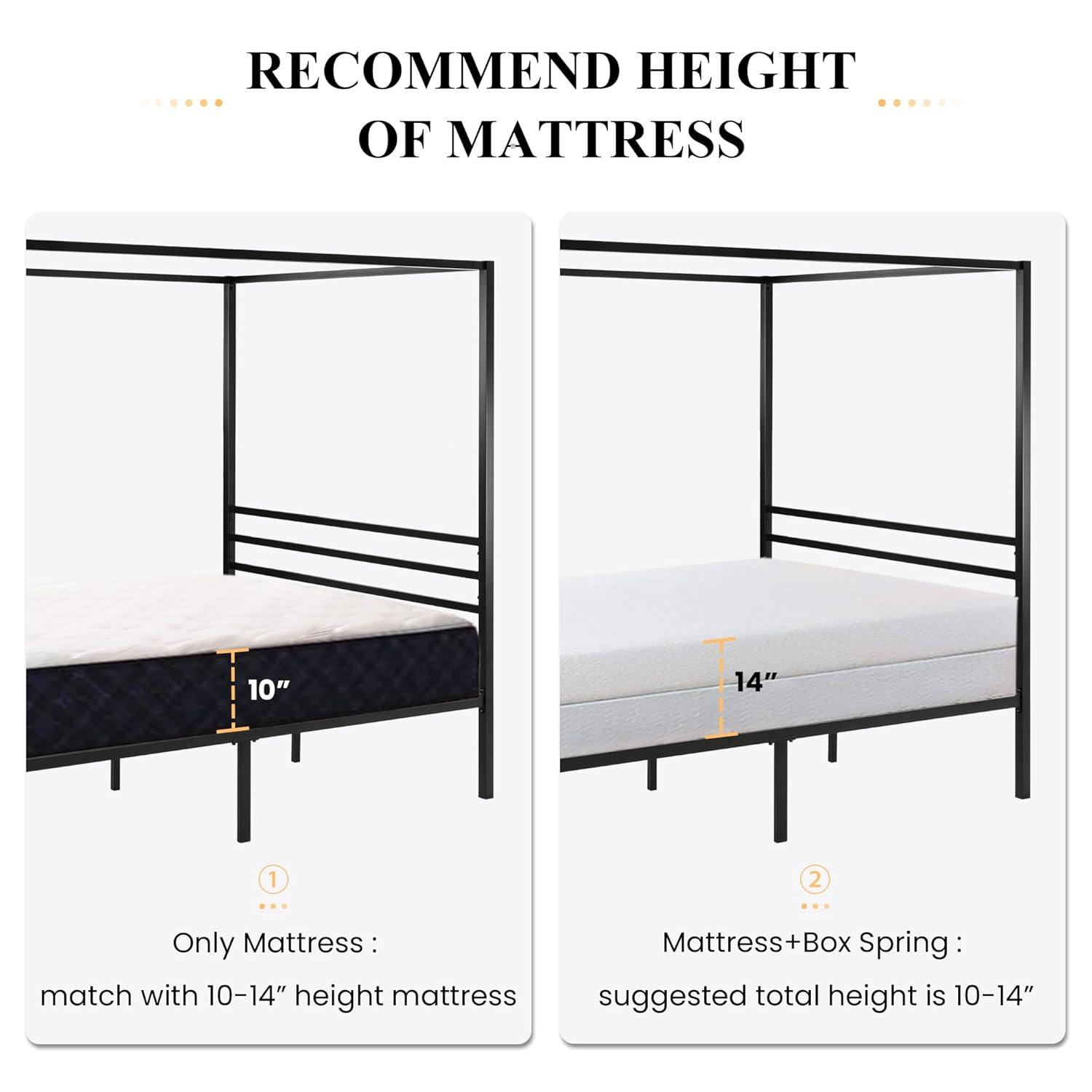SHA CERLIN Canopy Bed Frame Full Size/Mattress Foundation with Metal Slats Support/No Box Spring Needed/Easy Assembly/Black