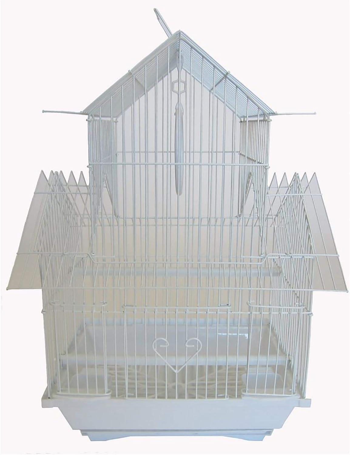 Small White Pagoda Top Bird Cage with Accessories