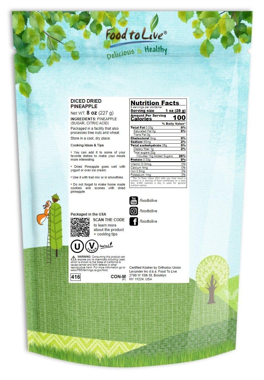 Diced Dried Pineapple, 0.5 Pounds — Kosher, Vegan — by Food to Live