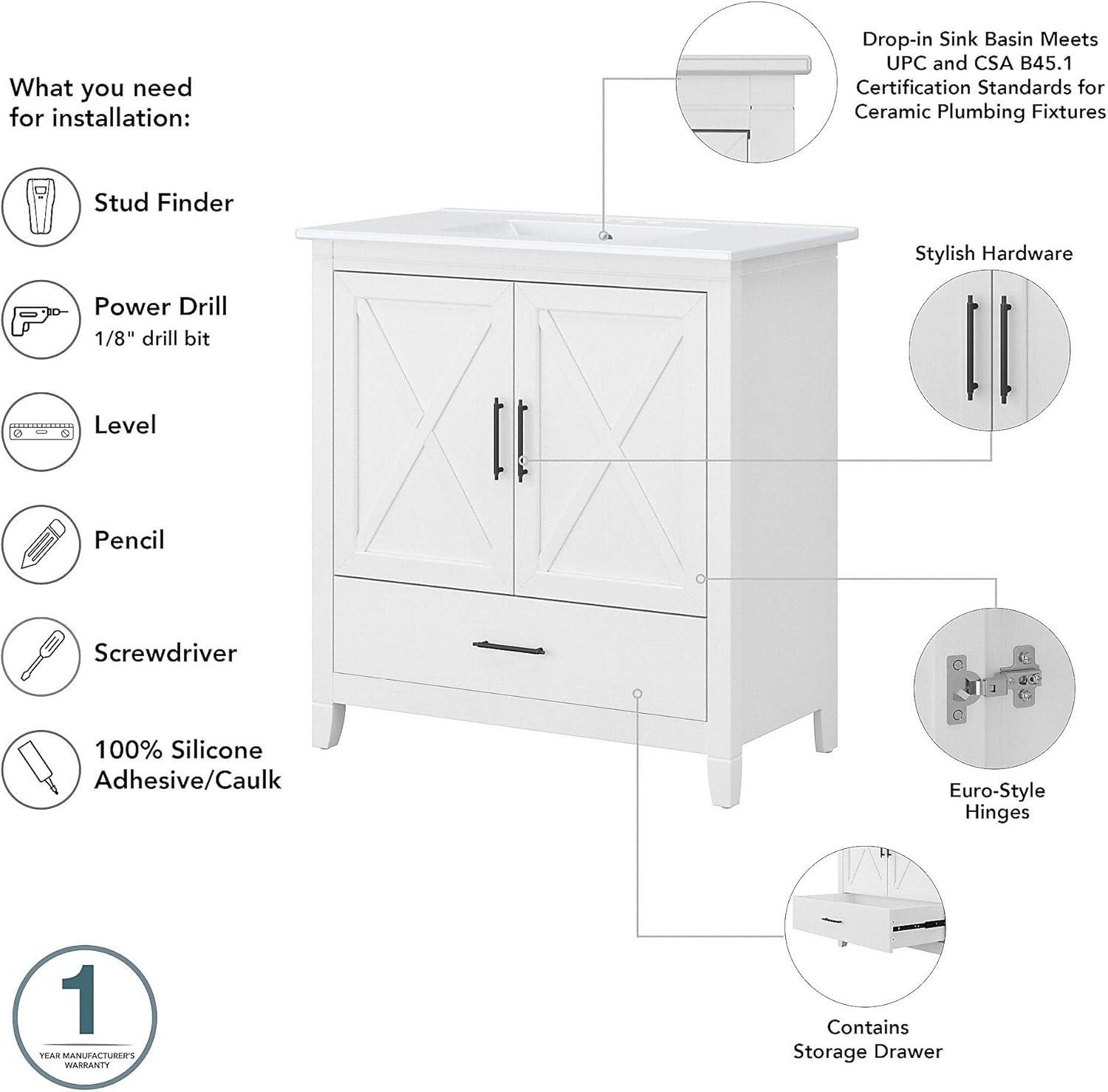 Key West White Ash 32" Bathroom Vanity with Ceramic Sink