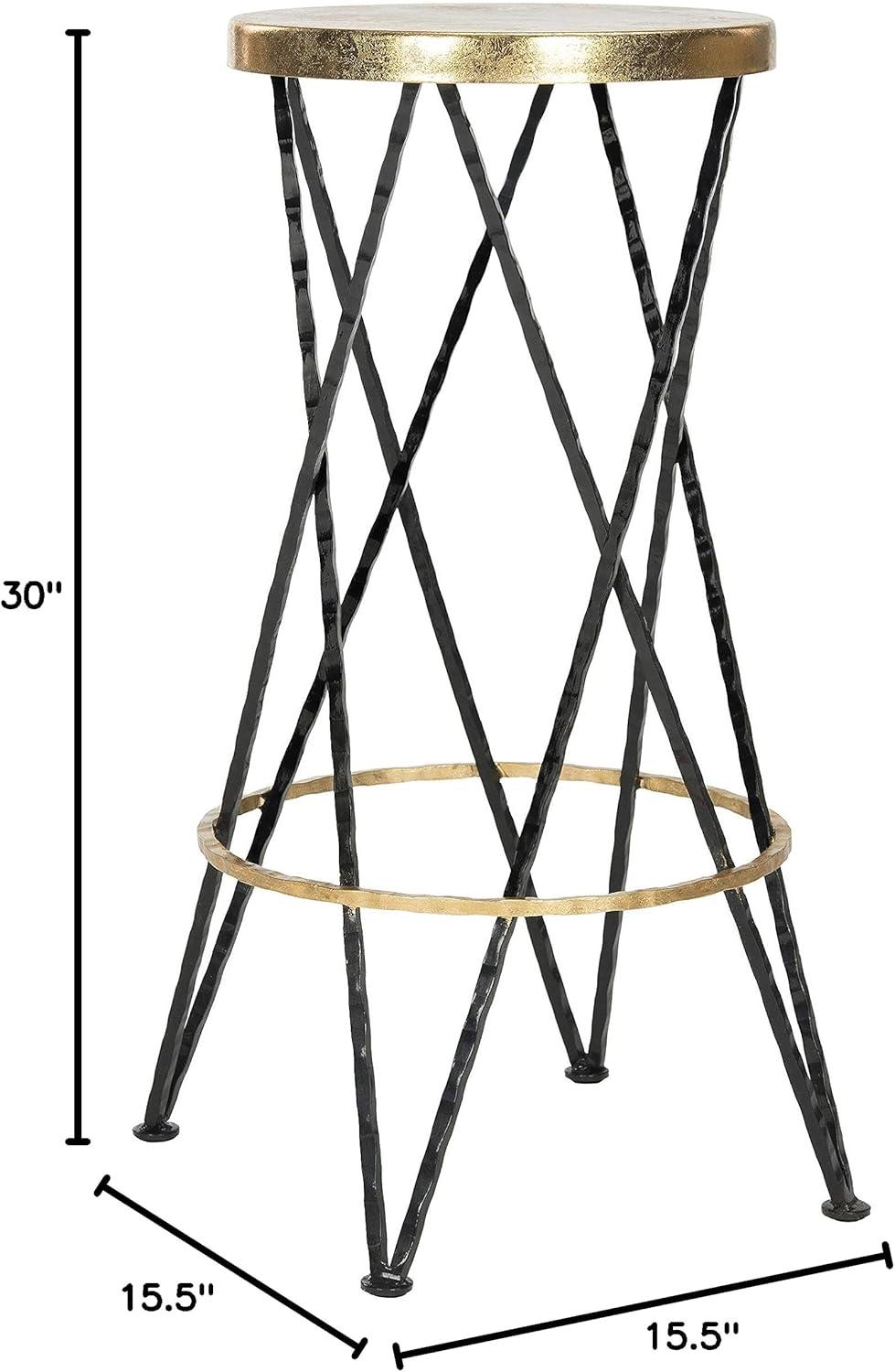 SAFAVIEH Hester Mid-Century Retro Round Top Bar Stool, Black/Gold