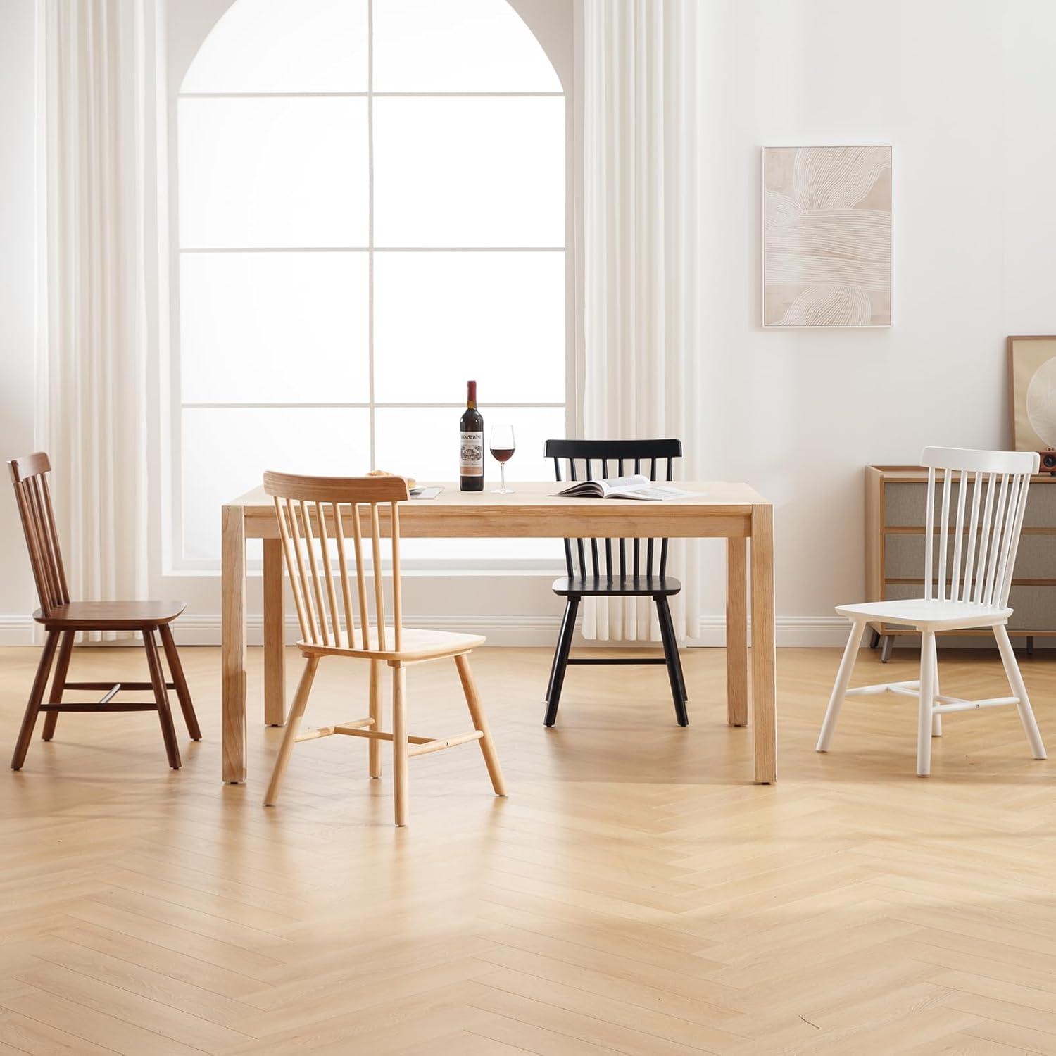 Farmhouse Style Windsor Chairs Set of 2, Vintage Kitchen & Dining Room Chairs with Spindle Back, Comfy Armless Solid Wood Side Chair for Home/Living Room/Restaurant, Black