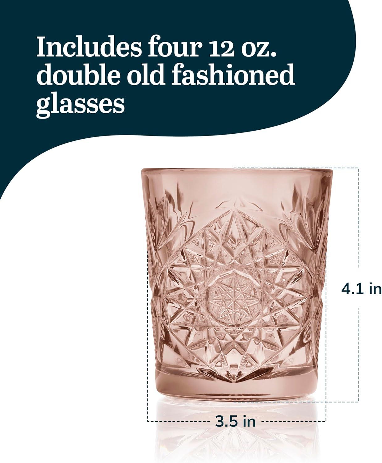 Libbey Hobstar Rose Double Old Fashioned Glasses, 12-Ounce (Set of 4)