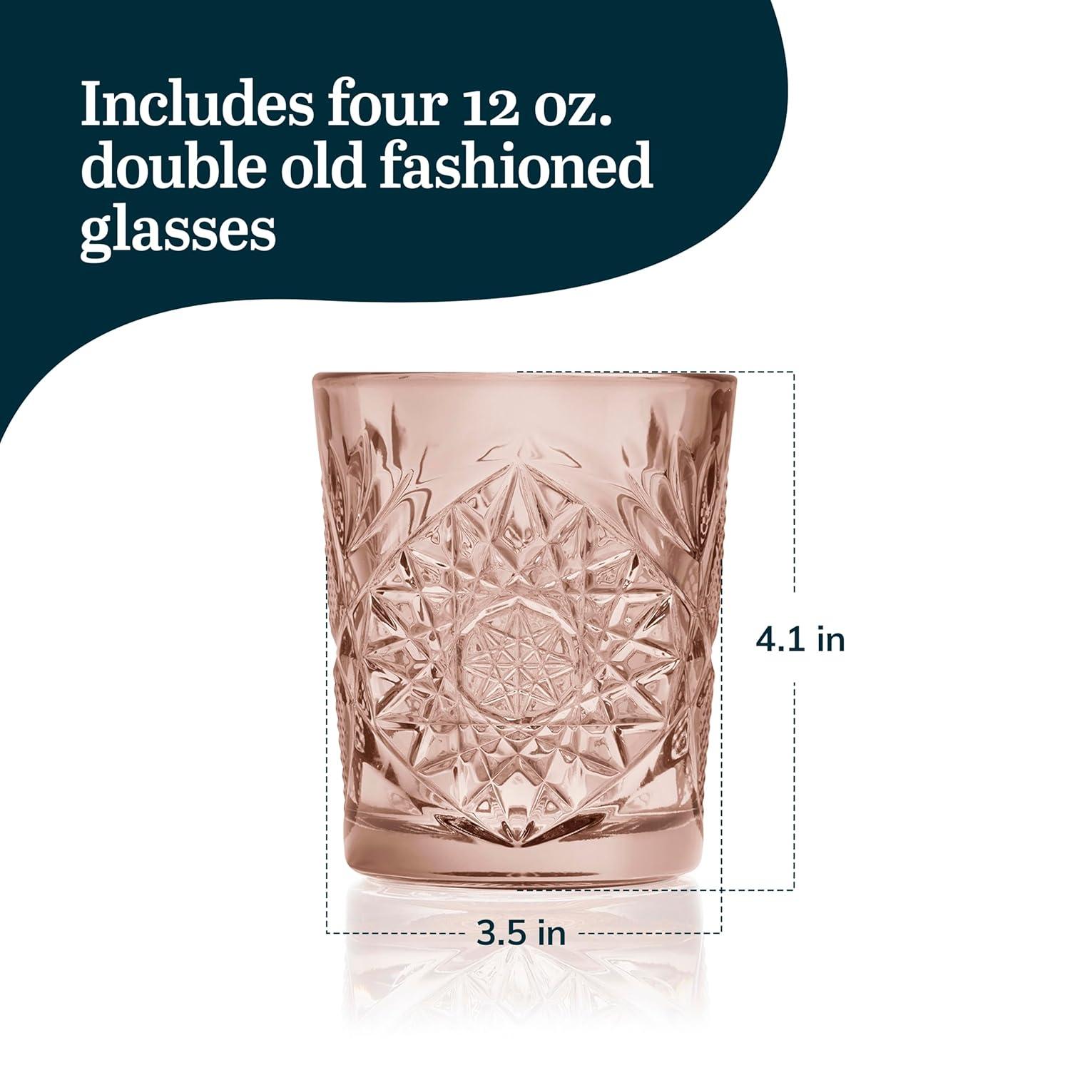 Libbey Hobstar Rose Double Old Fashioned Glasses, 12-Ounce (Set of 4)