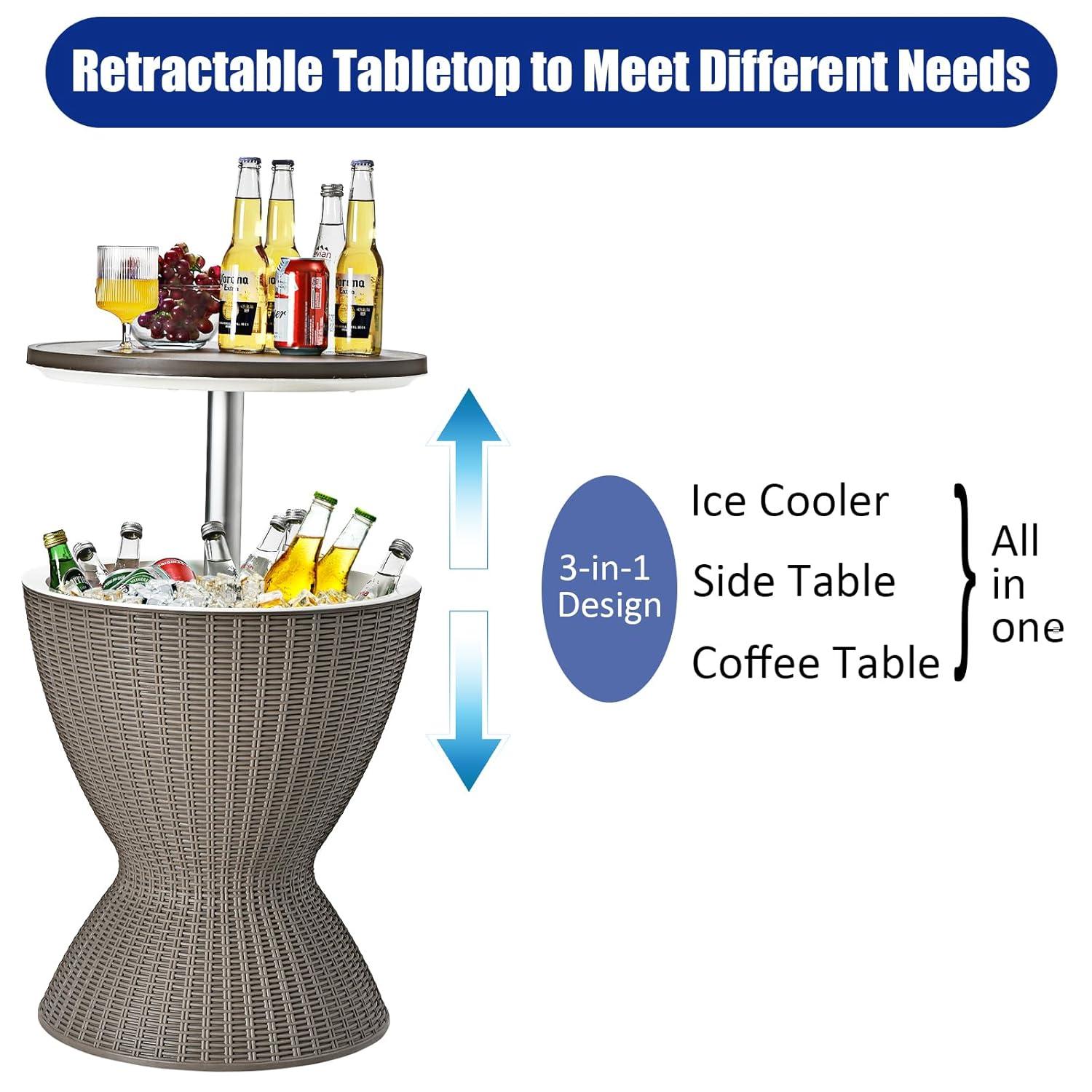 Costway 8 Gallon 3 in 1 Patio Rattan Cooler Bar Table Adjust Ice Bucket Black