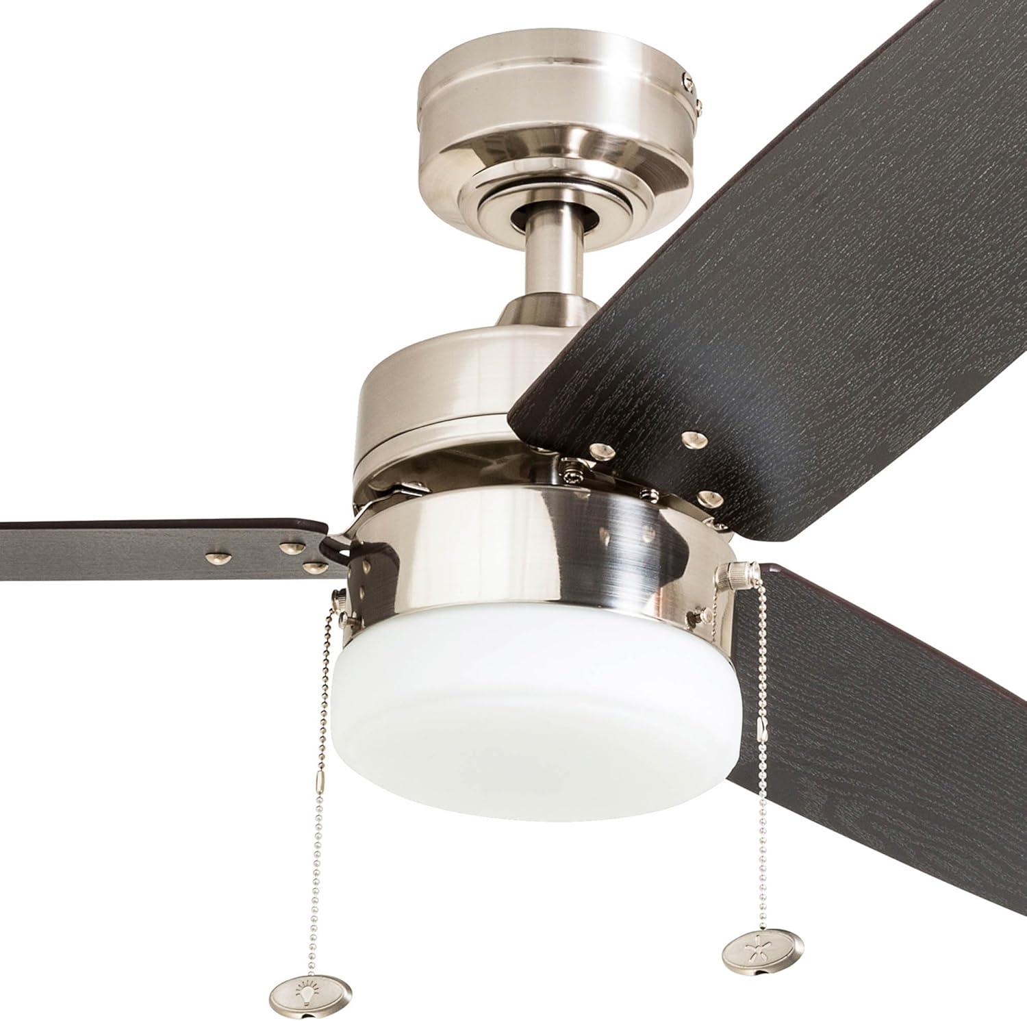 Prominence Home Reston 42-in Brushed Nickel with Burnt Oak/Chocolate Maple Blades Ceiling Fan With Light ( 3 -Blade )