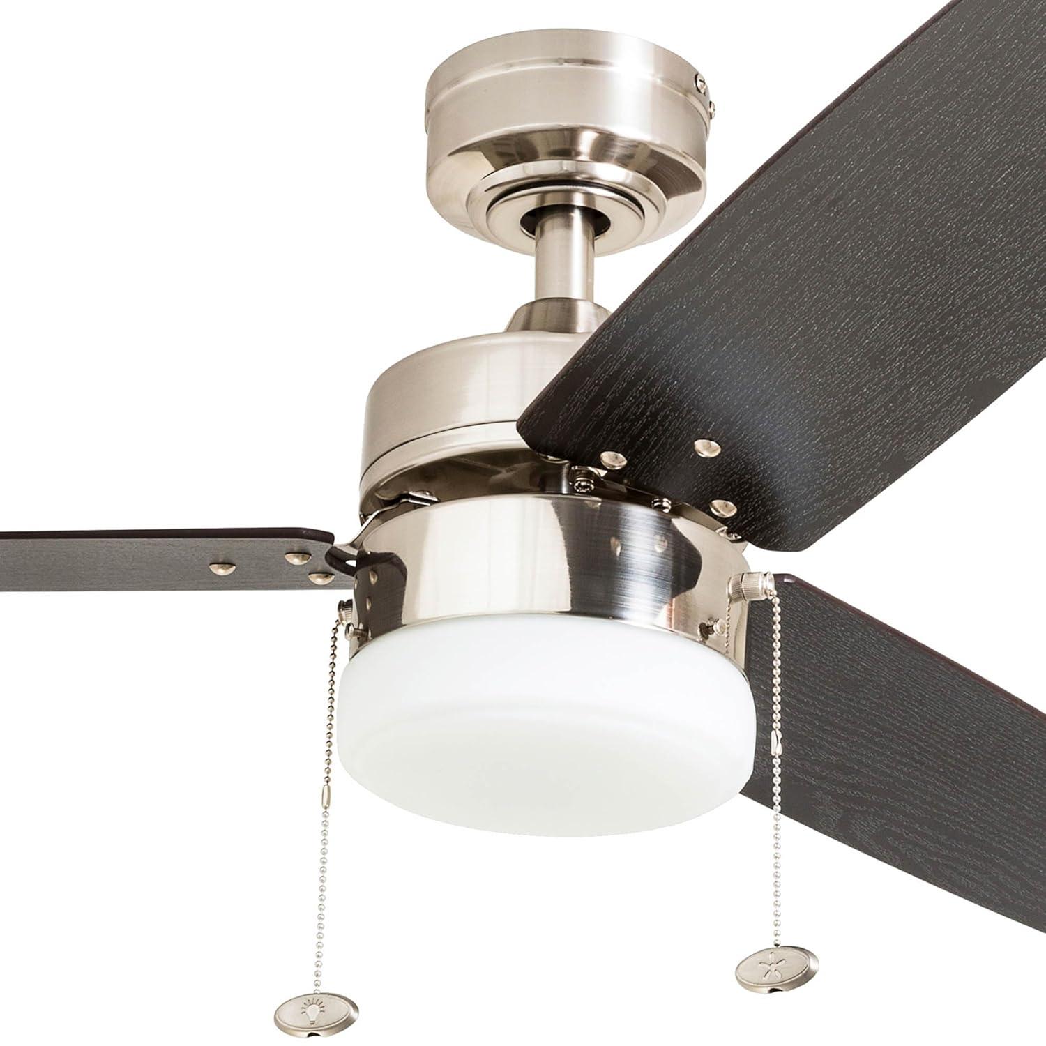 Prominence Home Reston 42-in Brushed Nickel with Burnt Oak/Chocolate Maple Blades Ceiling Fan With Light ( 3 -Blade )