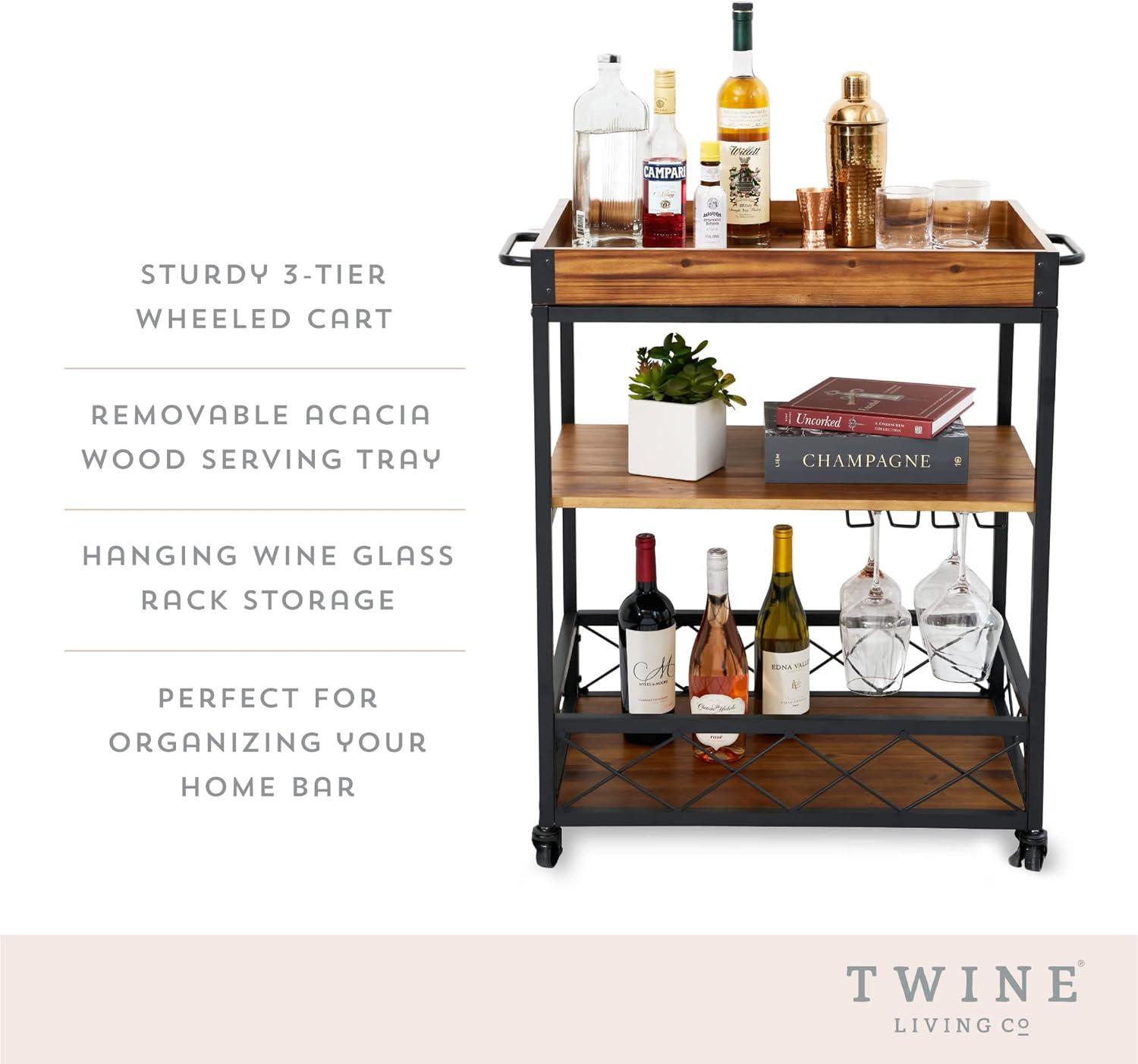 Twine Modern Manor Bar Cart, Portable Bar with Removable Tray, Serving Cart