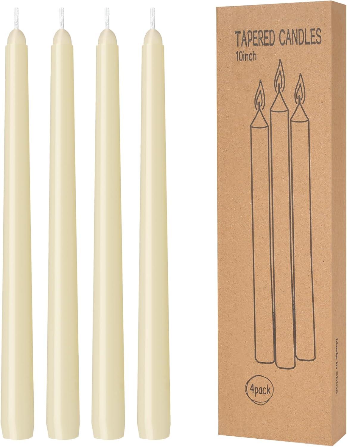 CANDWAX 10 inch Taper Candles Pack of 4 - Dripless Taper Candles and Unscented Candlesticks - Perfect as Dinner Candles and Household Candles - Ivory Candles