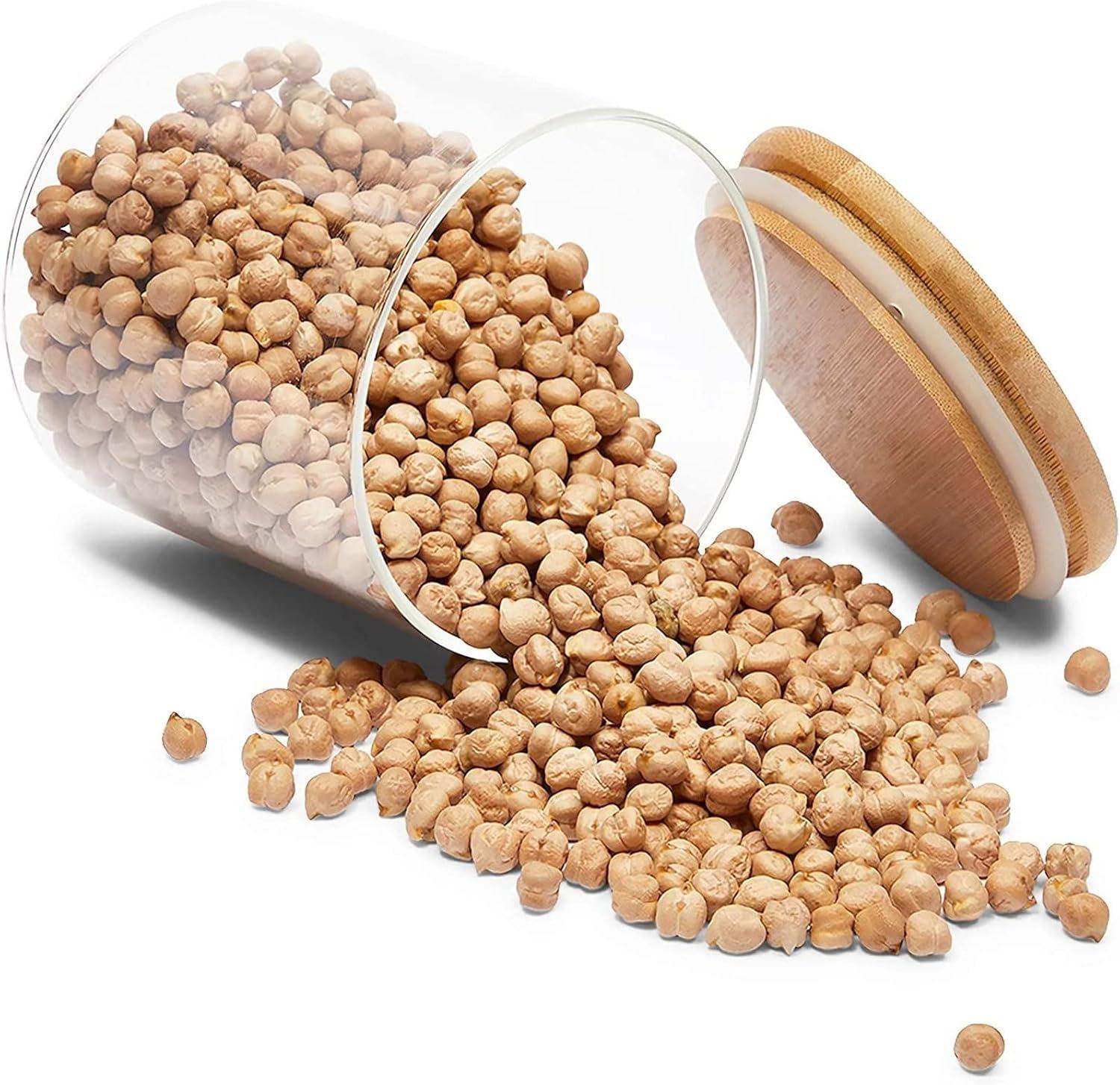 Paquete de 5 Botes de Vidrio con Tapas de Bambú, 3 Tamaños para Almacenamiento en Despensa