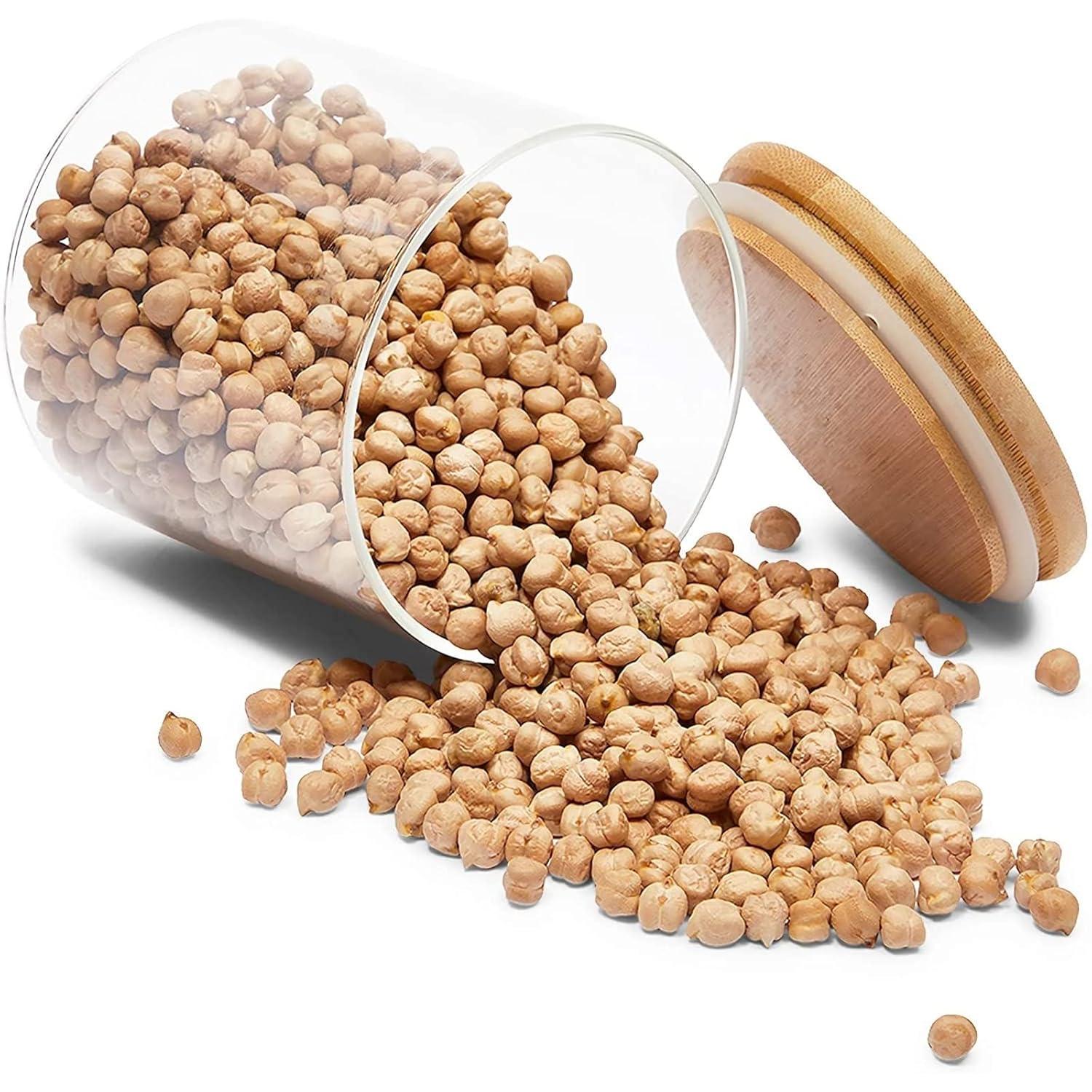 Paquete de 5 Botes de Vidrio con Tapas de Bambú, 3 Tamaños para Almacenamiento en Despensa