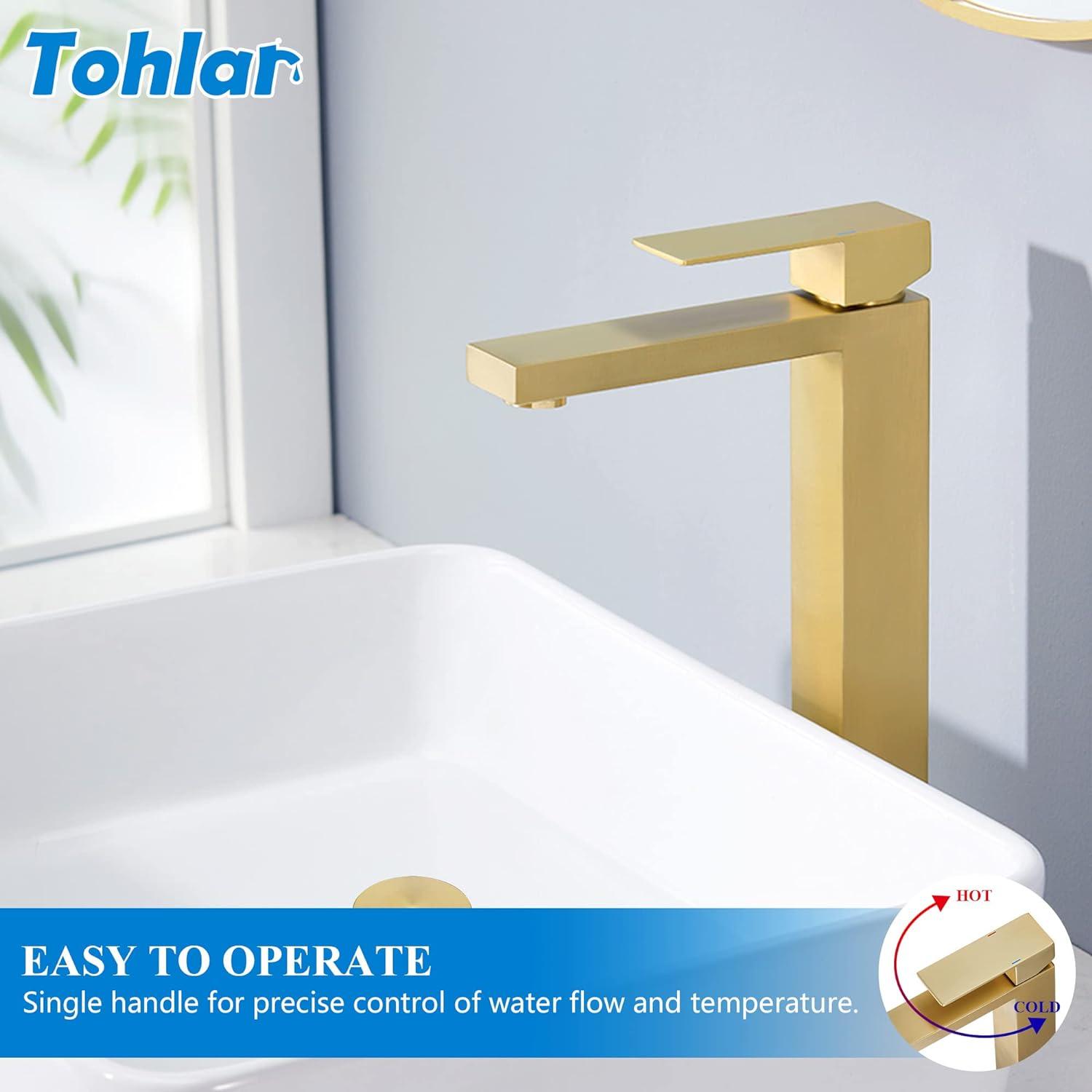 Brushed Gold Tall Stainless Steel Vessel Sink Faucet