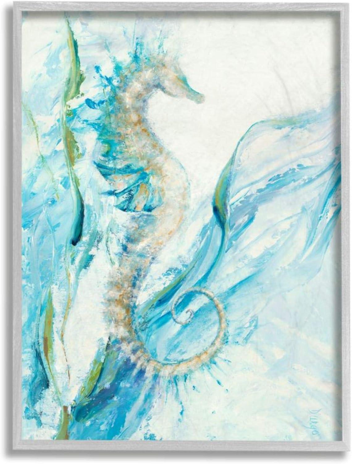 Nautical Seahorse Blue and White Framed Wall Art 11 x 14