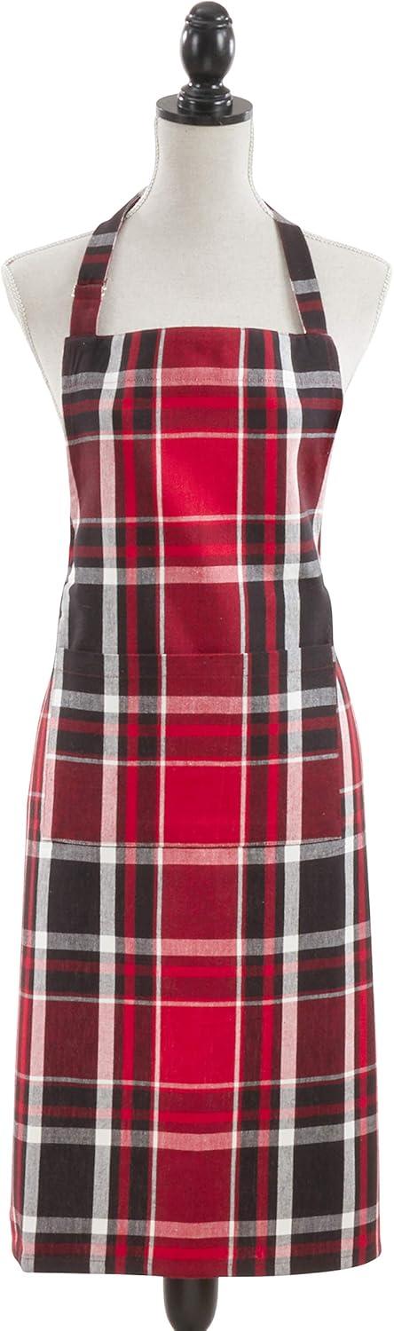 Classic Red Plaid Cotton Kitchen Apron, 24" x 36"