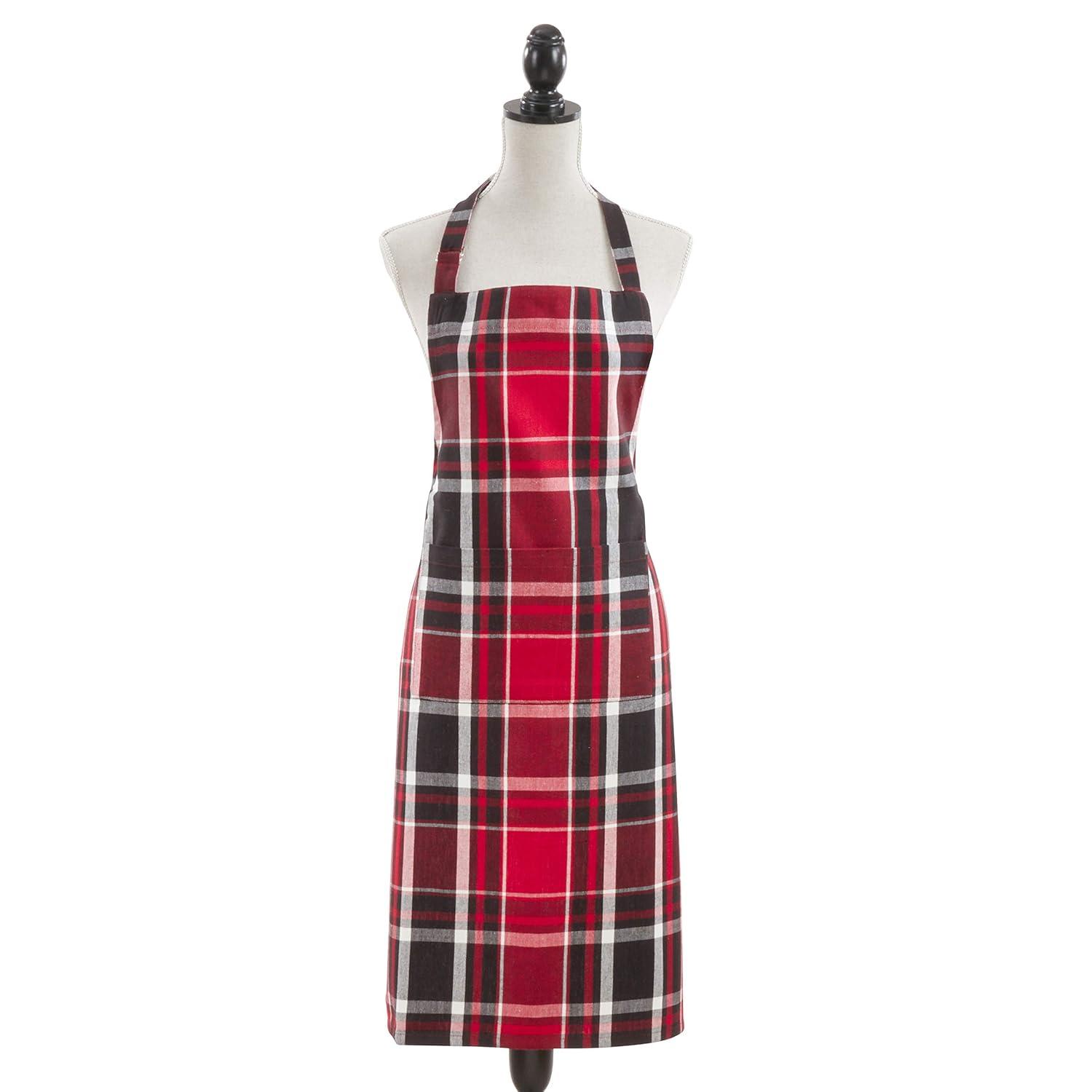 Saro Lifestyle Plaid Apron, 24"x36", Red
