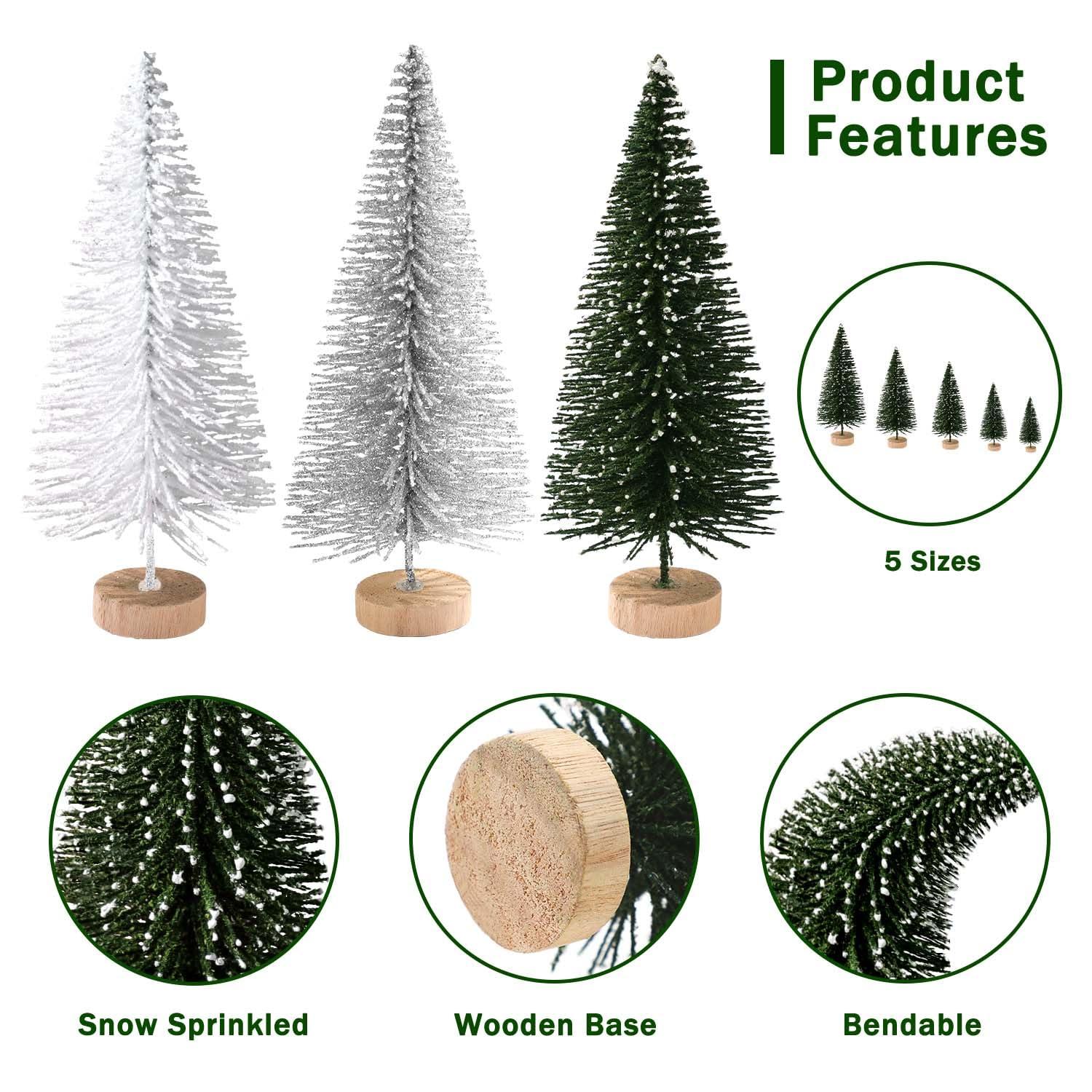 30Pcs Mini Christmas Trees Artificial Christmas Tree Bottle Brush Trees With Wooden Base For Christmas Decor Christmas Party Home Table Craft Decorations