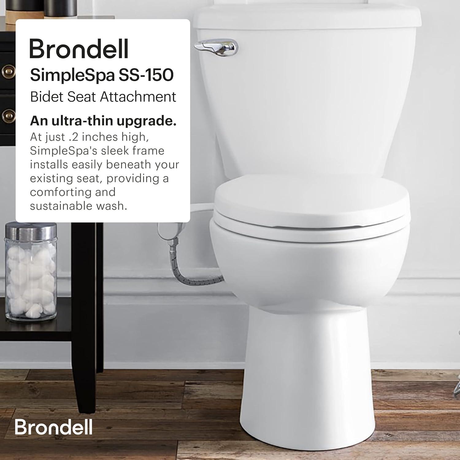 Brondell Bidet - Thinline SimpleSpa SS-150 Fresh Water Spray Non-Electric Bidet Toilet Attachment in White with Self Cleaning Nozzle