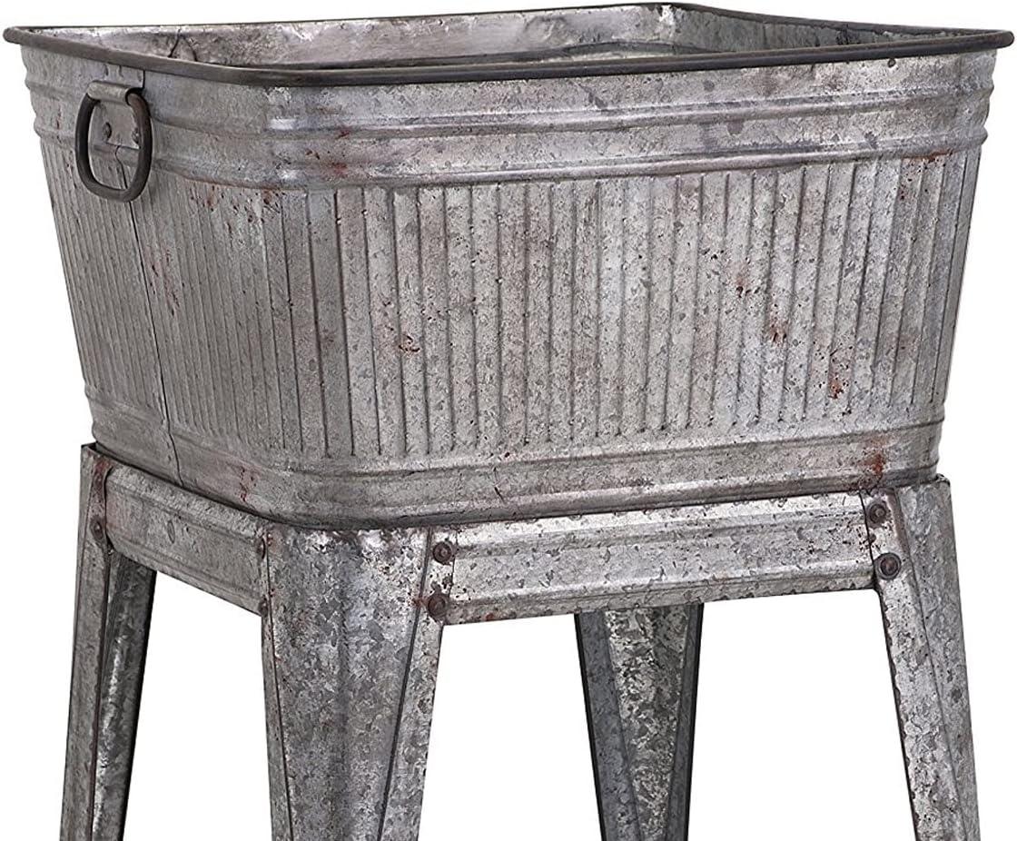 Gray Galvanized Metal Beverage Tub on Stand, 32-inch Height