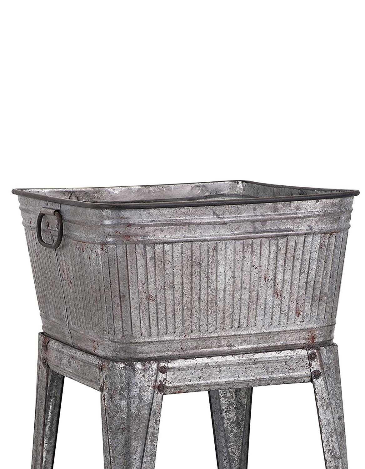 Gray Galvanized Metal Beverage Tub on Stand, 32-inch Height