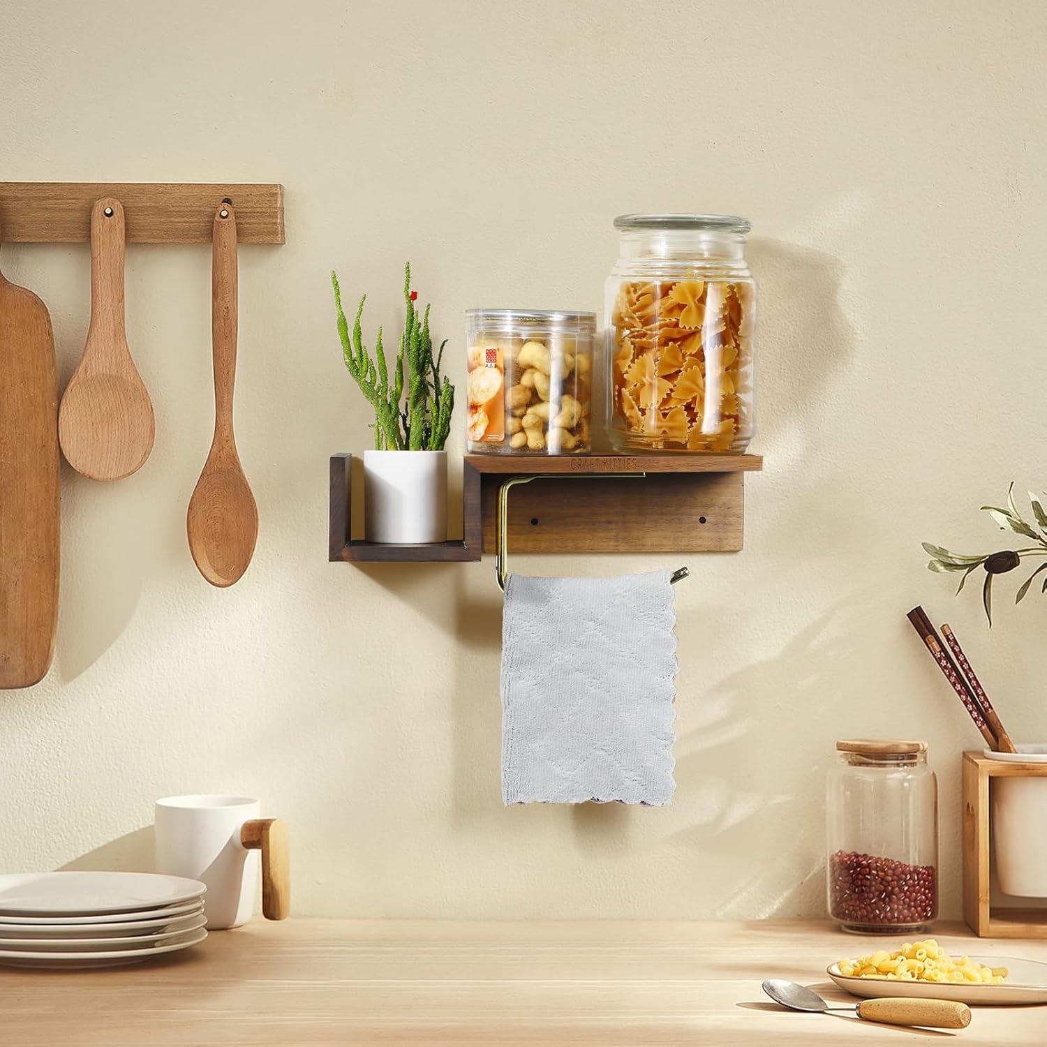 Walnut Wood Wall-Mounted Toilet Paper Holder with Shelf