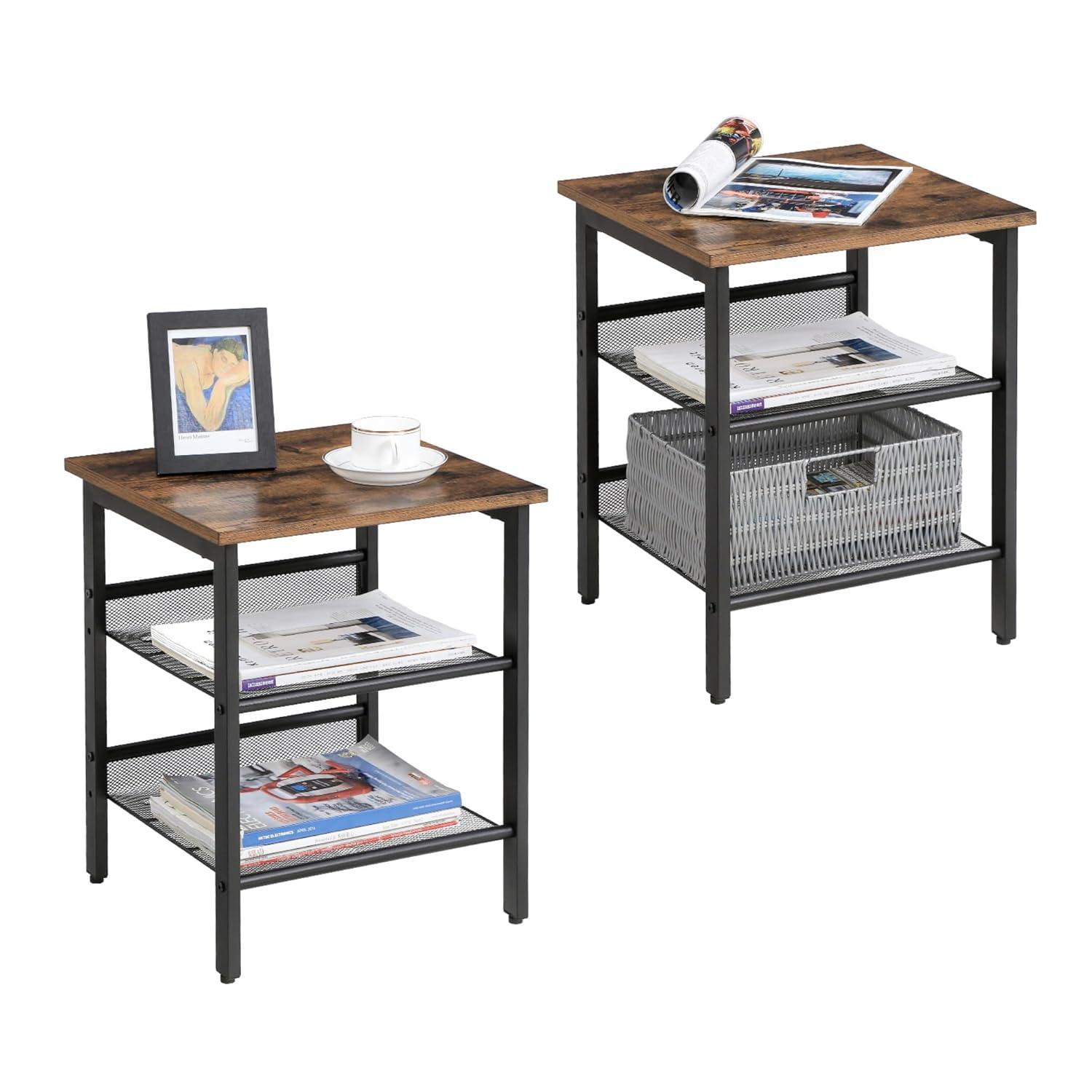 Vasagle Nightstand Set of 2 Side Table End Table for Living Room Stable Metal Frame, Rustic Brown and Black