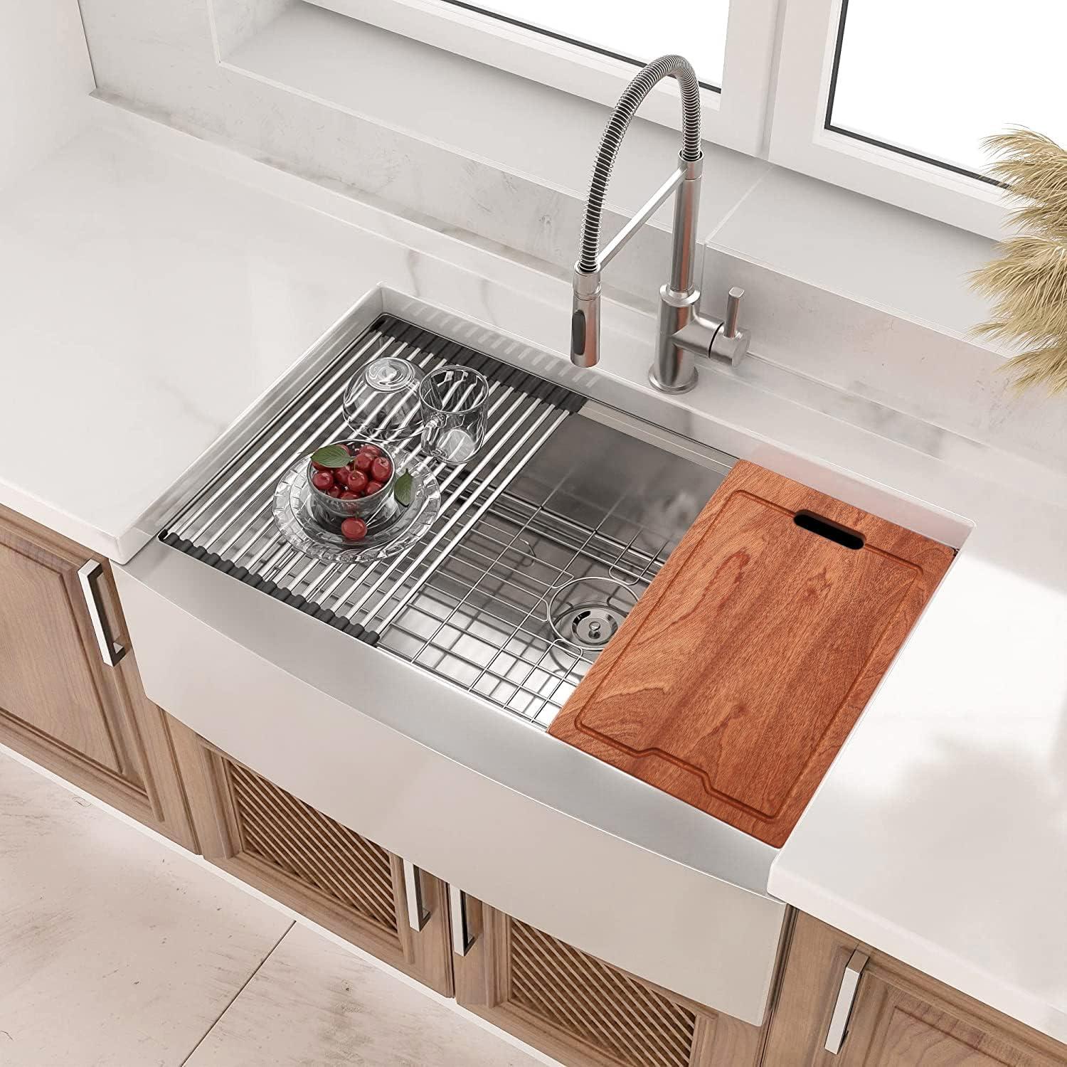 36 Farmhouse Sink Stainless Steel Kitchen Sink Apron Front Ledge Workstation Single Bowl Farm Sink